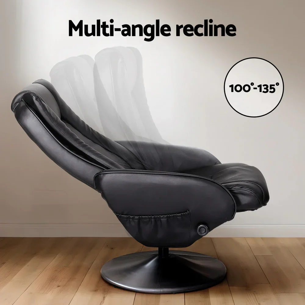 2X Recliner Chair Ottoman Heated Massage Black - Image 2