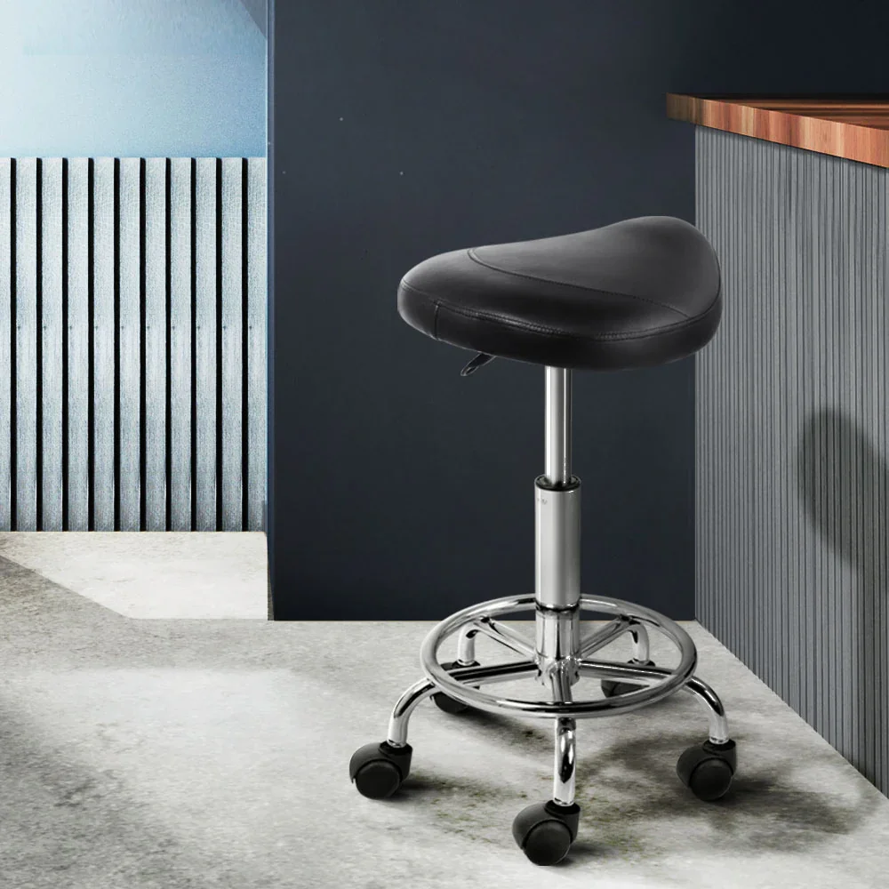 2x Salon Stool Saddle Swivel Chair Black - Image 13