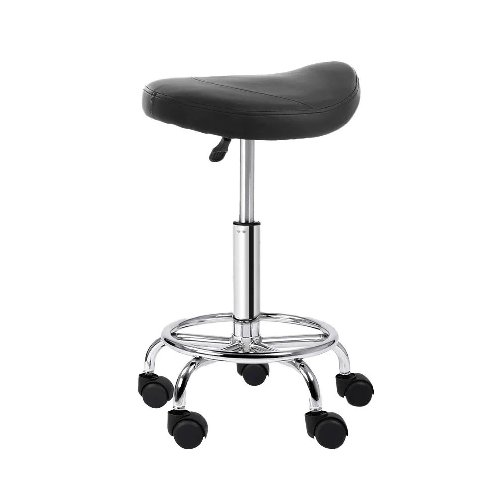 2x Salon Stool Saddle Swivel Chair Black - Image 6