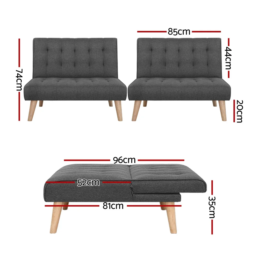 2x Sofa Bed Couch Single Seater Fabric Grey - Image 2