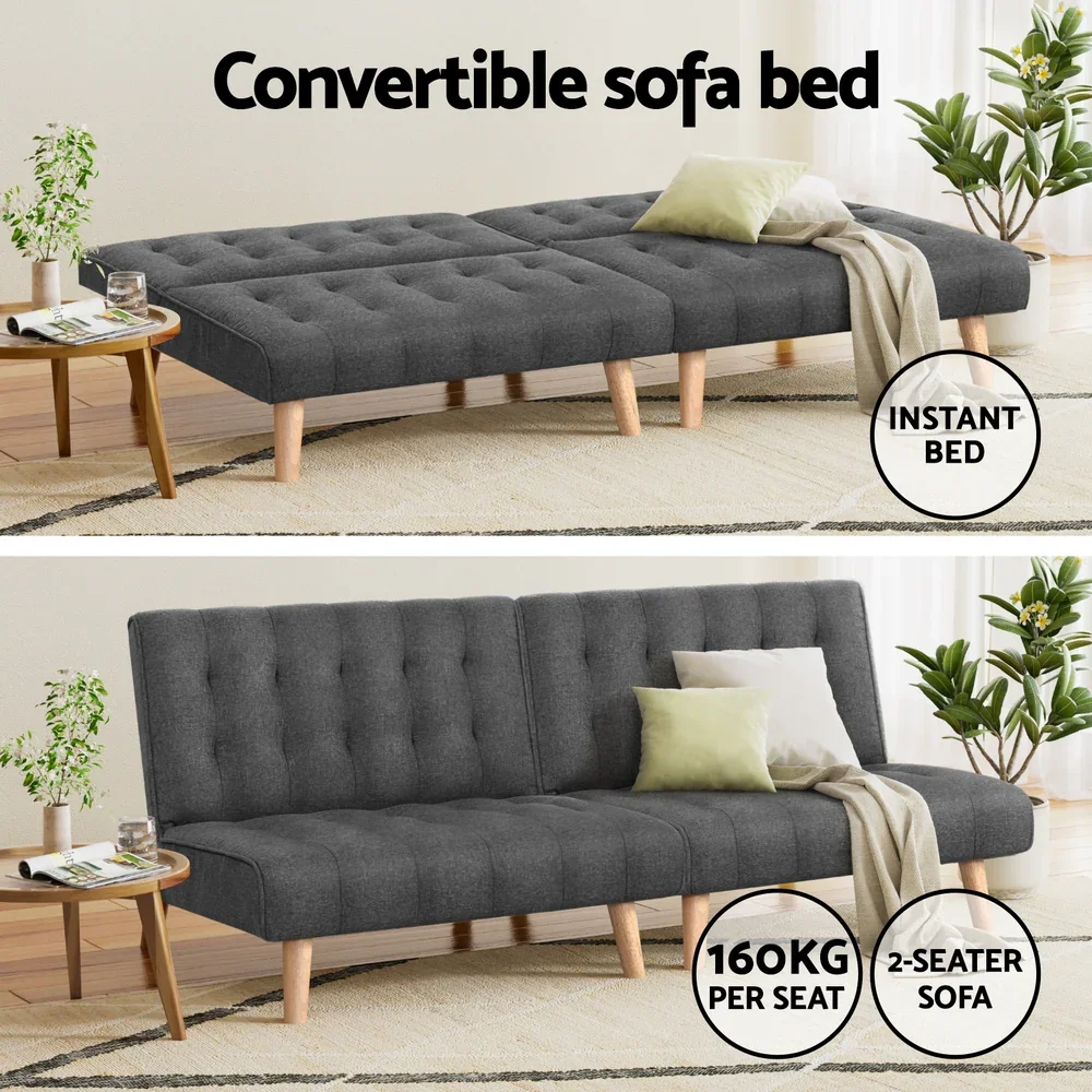 2x Sofa Bed Couch Single Seater Fabric Grey - Image 4