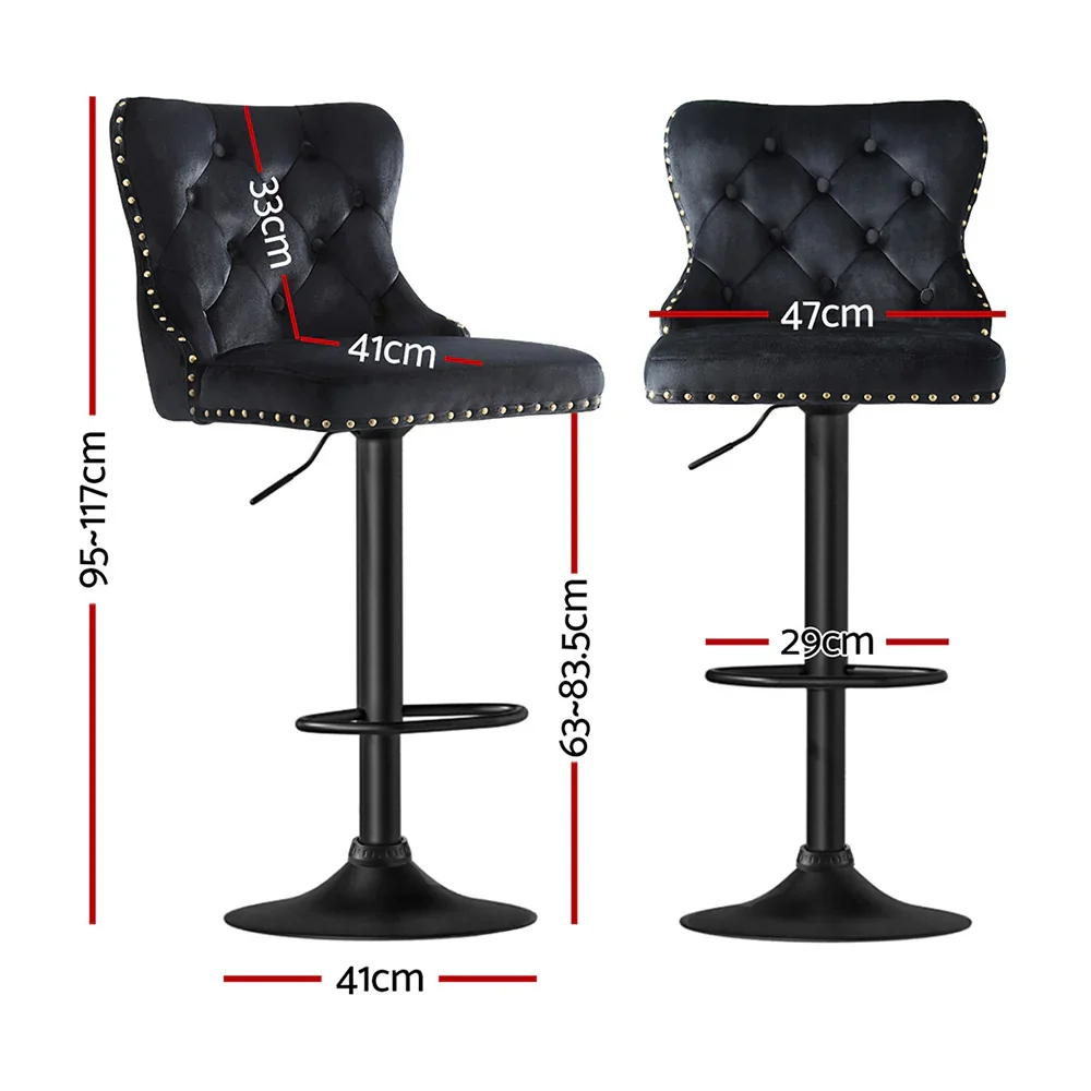 2x Velvet Bar Stool Adjustable Height Nailhead Trim Kitchen Counter Stool - Image 2