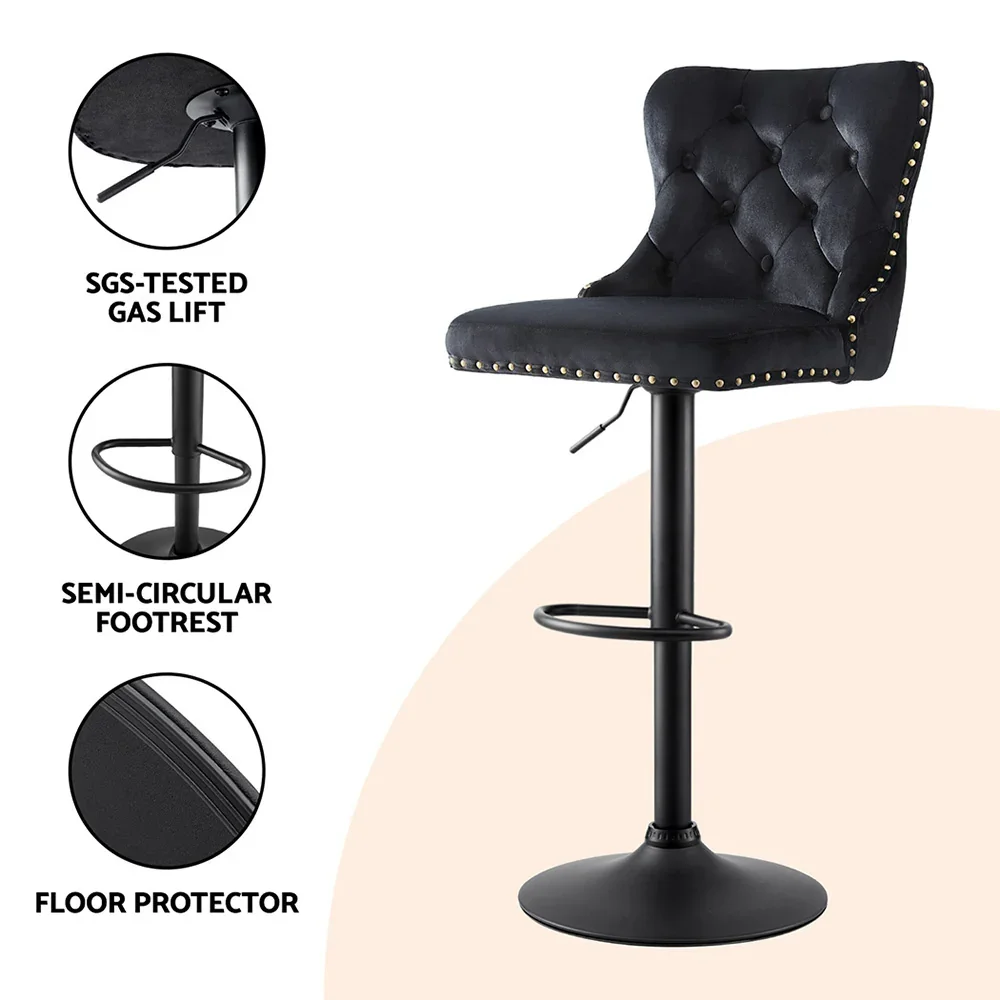 2x Velvet Bar Stool Adjustable Height Nailhead Trim Kitchen Counter Stool - Image 6