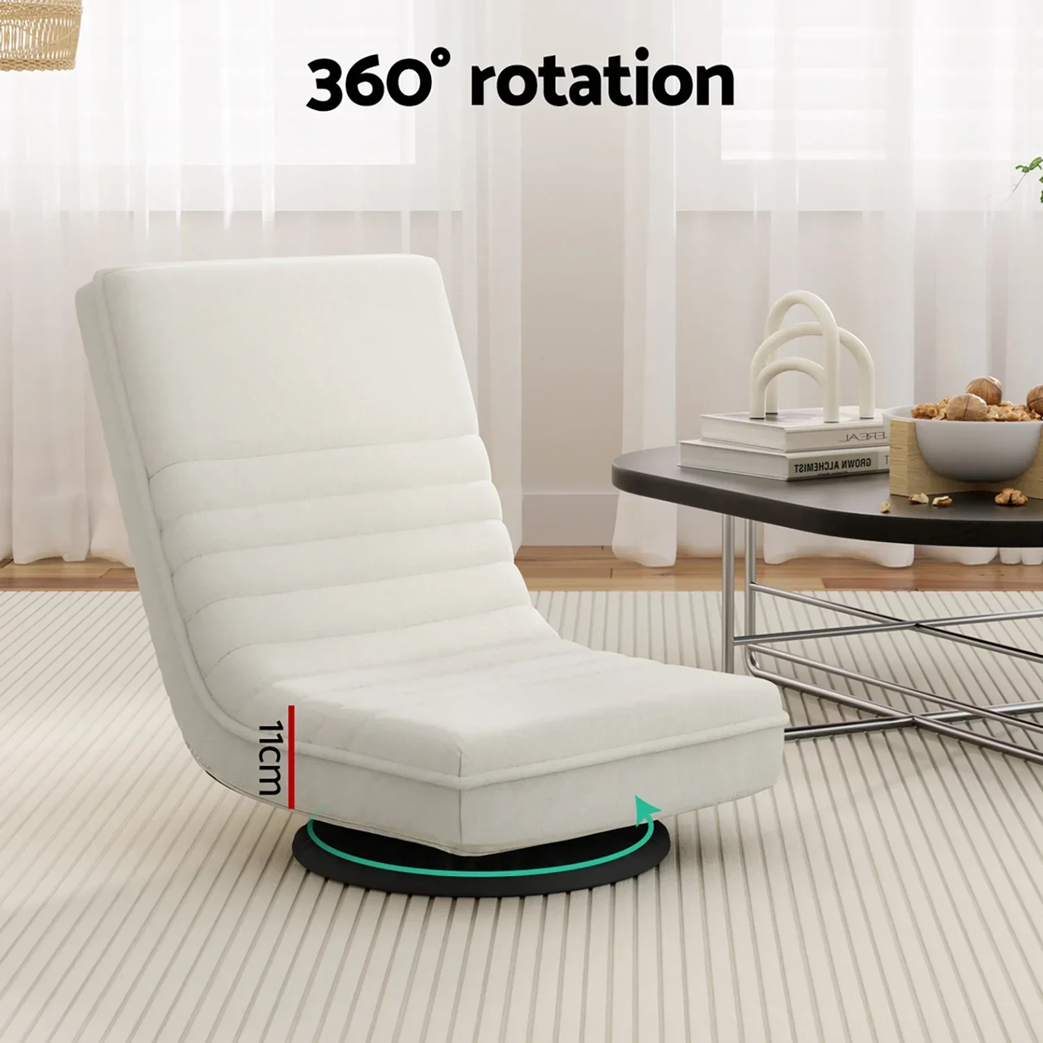 2XFloor Chair Lounge Sofa Swivel Foldable Linen White - Image 6