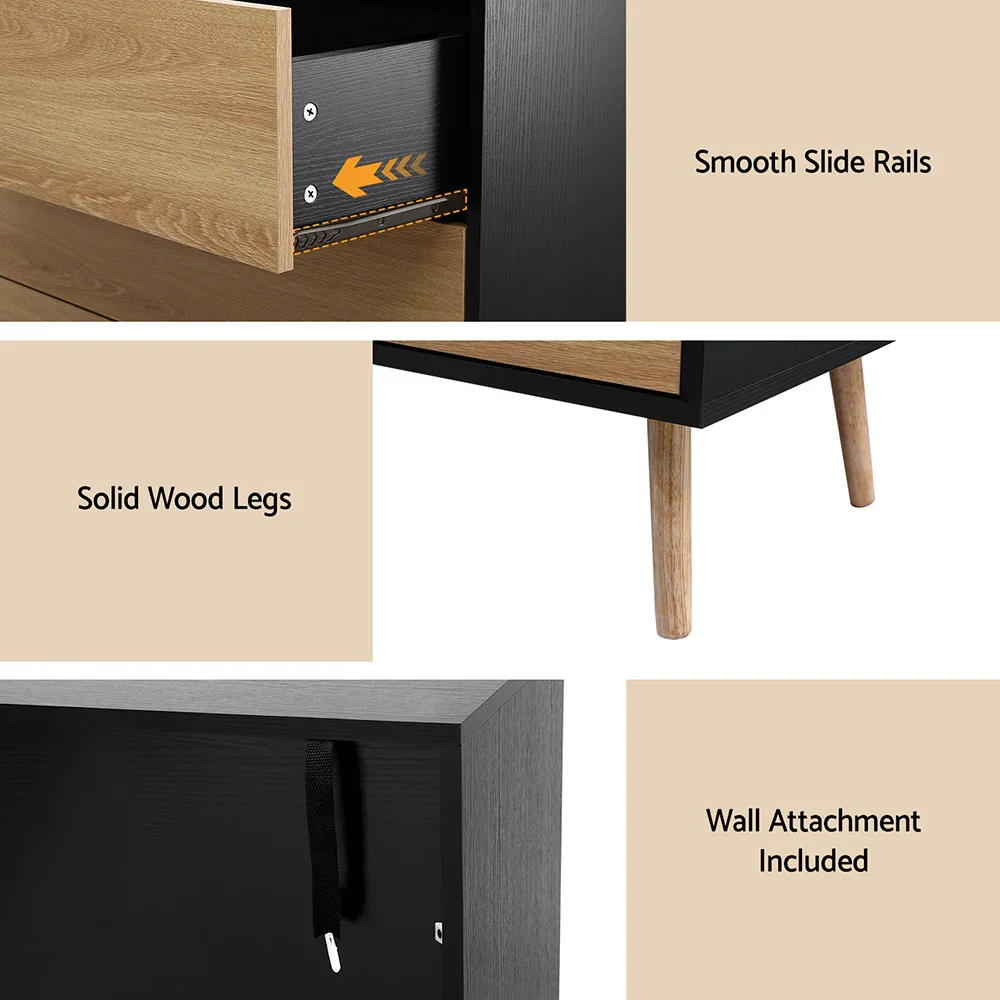 3 Chest of Drawers Dresser Table Black&Pine - Image 4