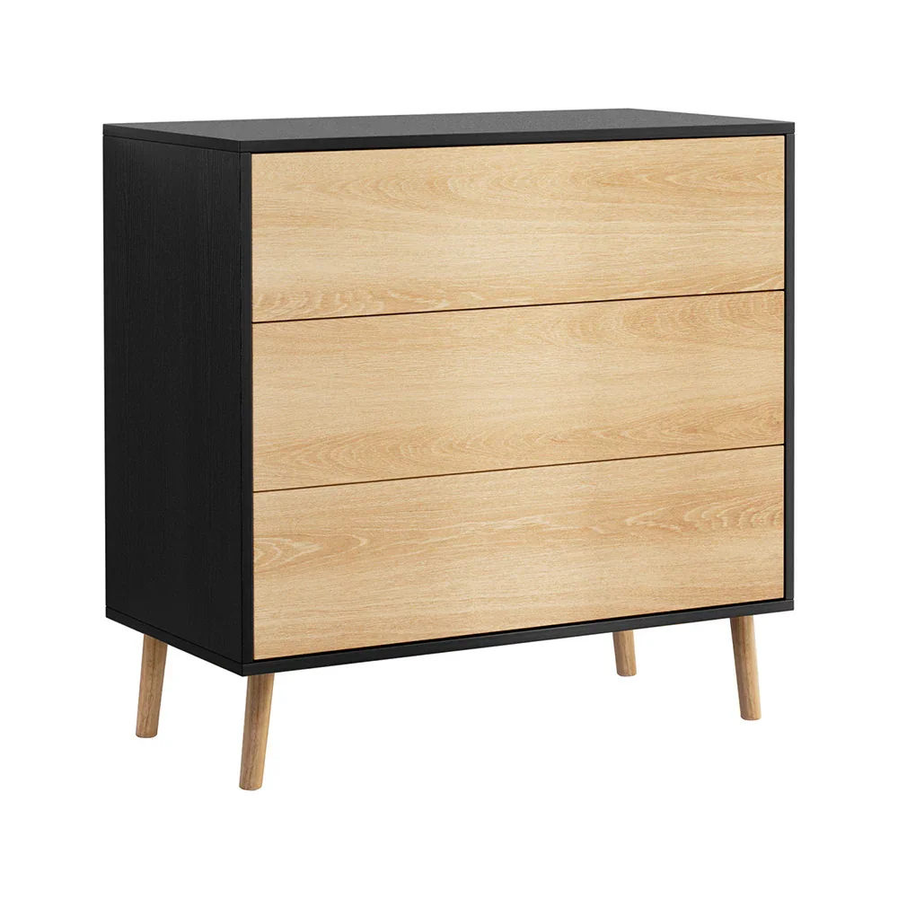 3 Chest of Drawers Dresser Table Black&Pine - Image 6