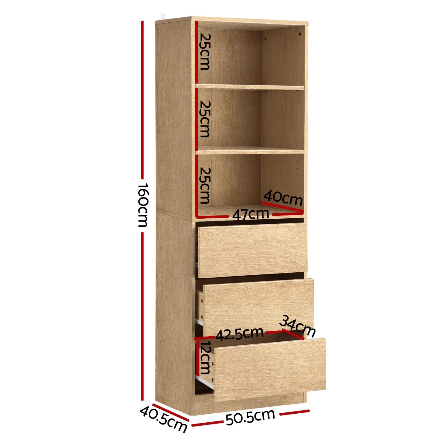 3 Chest of Drawers Tallboy Cabinet Pine - Image 5