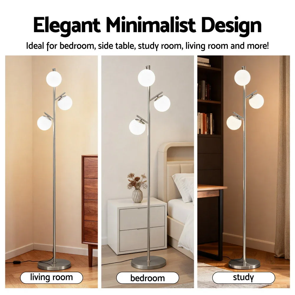 3-Light Tree Floor Lamp 165cm Tall Standing Light with Sphere Glass Shades for Modern Homes - Image 3