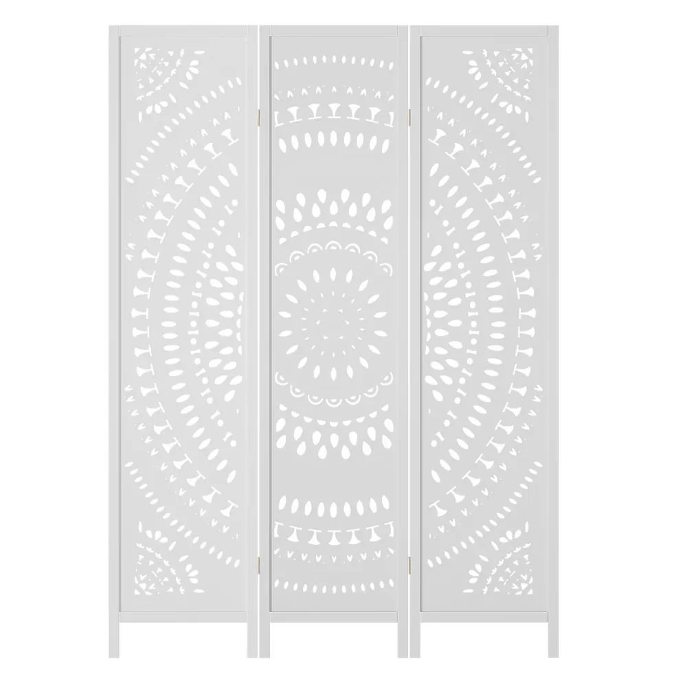 3 Panel Room Divider Screen 132x170cm Circle White - Image 3
