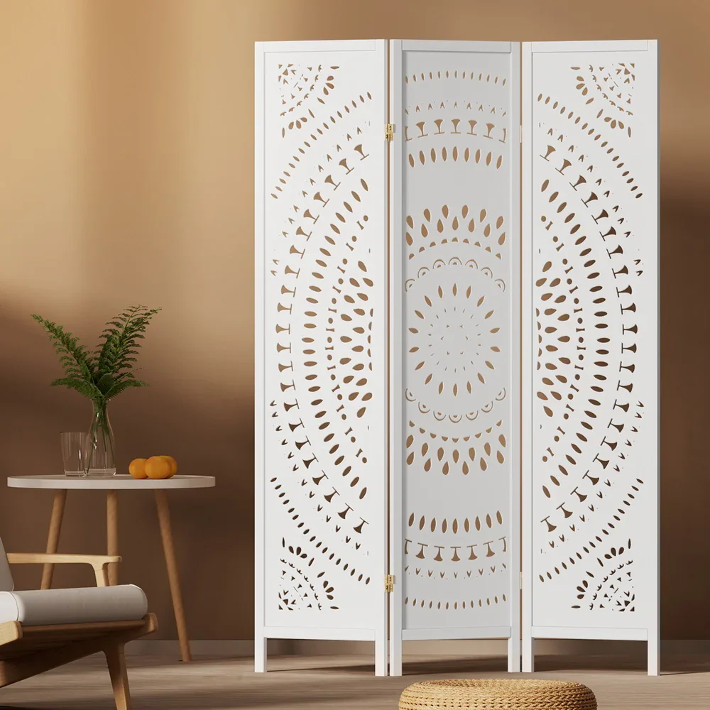 3 Panel Room Divider Screen 132x170cm Circle White - Image 7