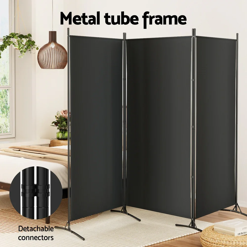 3 Panel Room Divider Screen 260x180cm Fabric Black - Image 4