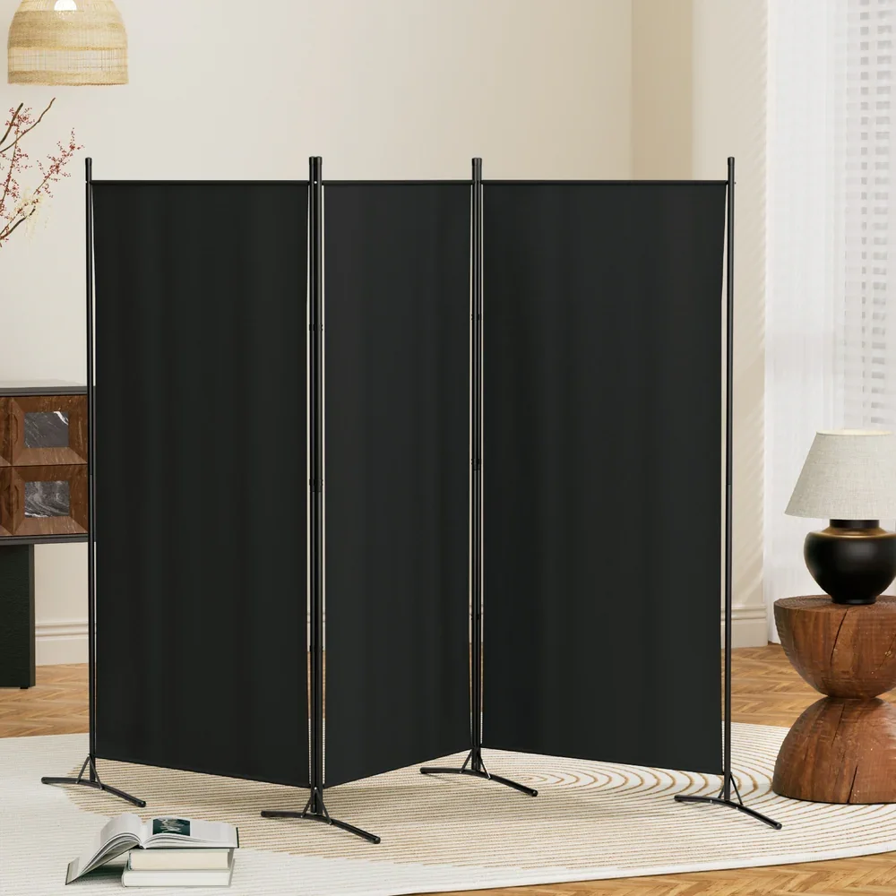 3 Panel Room Divider Screen 260x180cm Fabric Black - Image 7