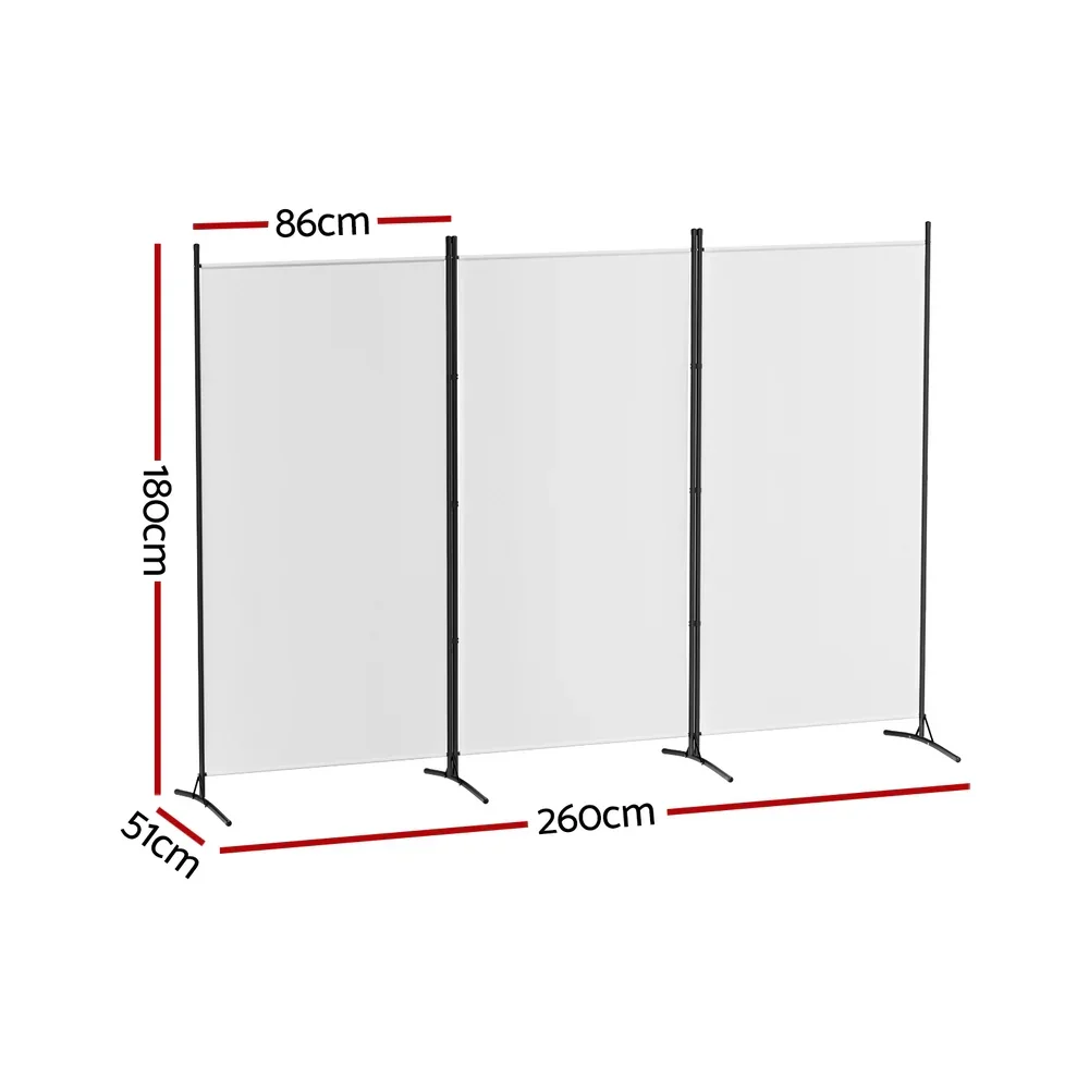 3 Panel Room Divider Screen 260x180cm Fabric White - Image 2