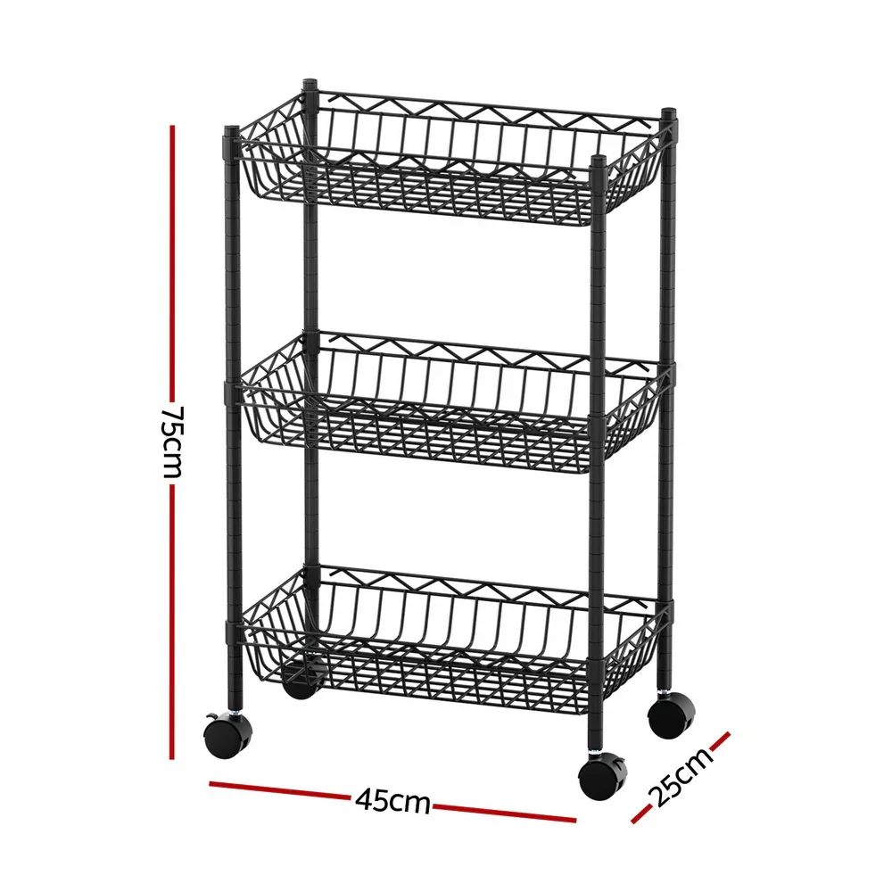 3-Tier Shelving Unit Adjustable Garage Storage Kitchen Rack With Wheels - Image 5