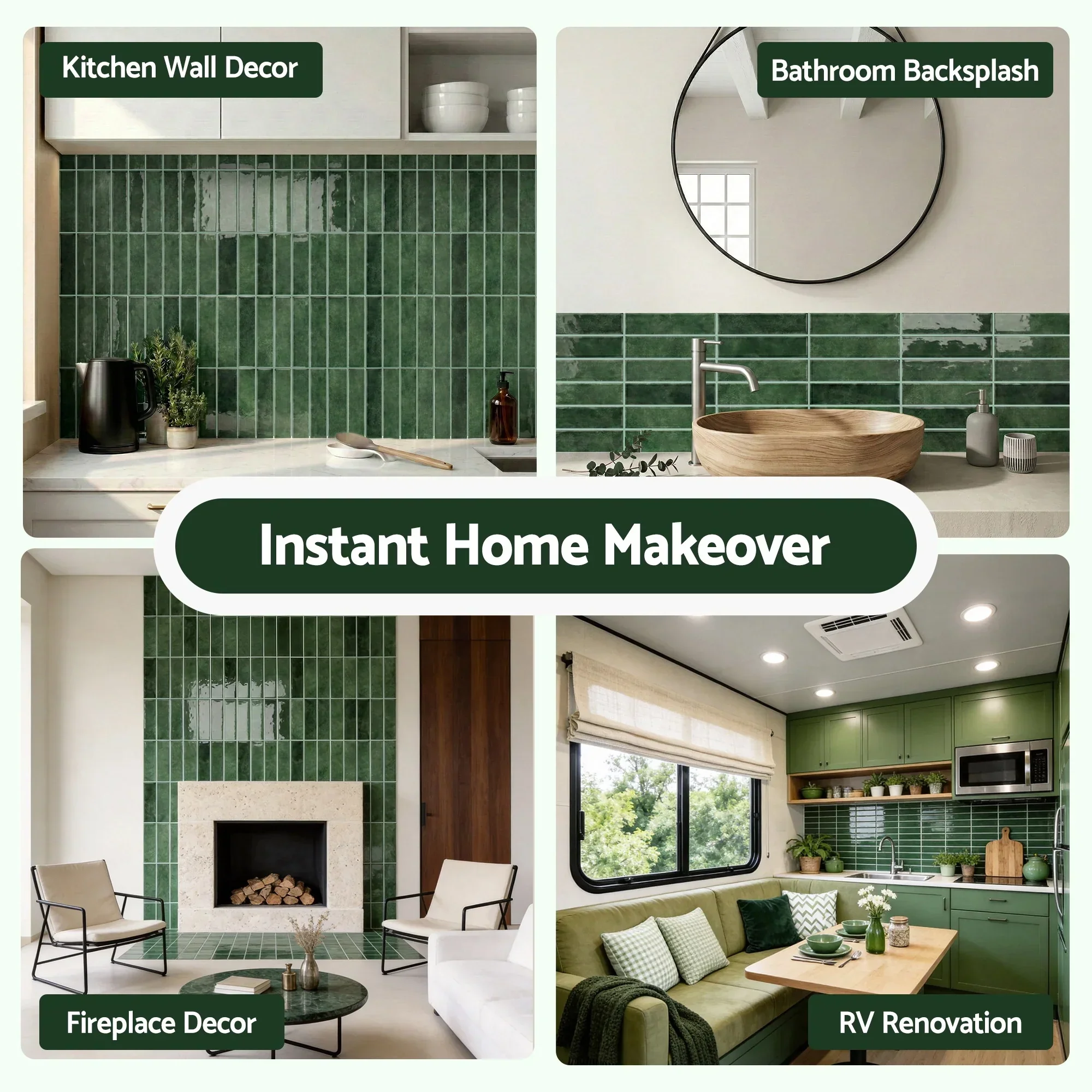 3D Peel and Stick Wall Tiles Self Adhesive LinearGrid Backsplash 10 Sheets, Green - Image 8