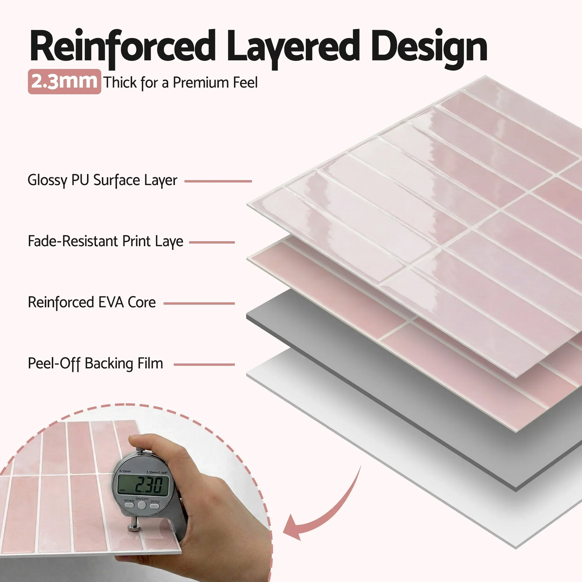 3D Peel and Stick Wall Tiles Self Adhesive LinearGrid Backsplash 10 Sheets, Pink - Image 5