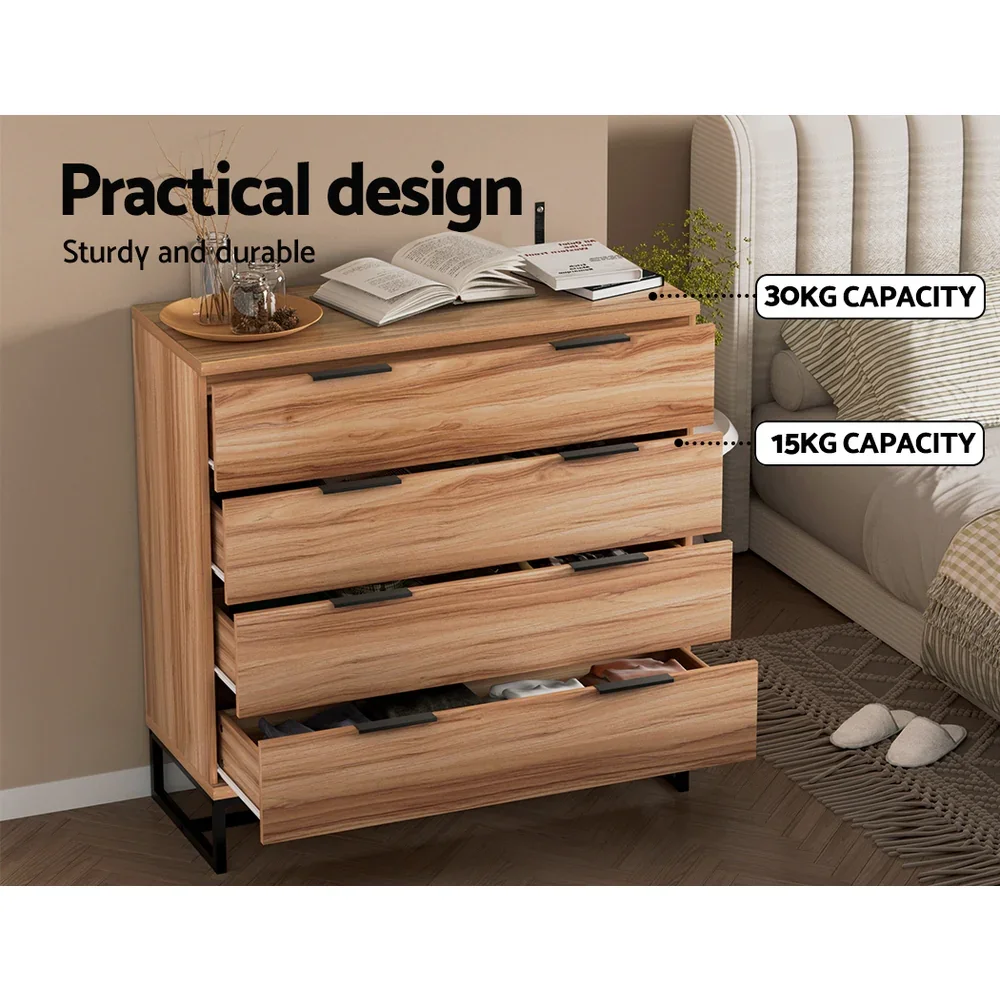 4 Chest of Drawers Cabinet Dresser Table Tallboy Storage Bedroom Rust Oak - Image 7