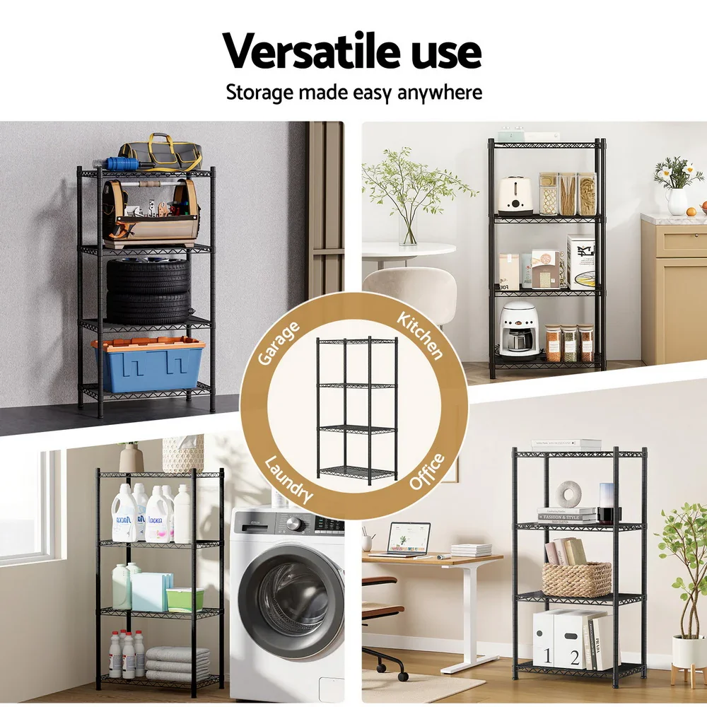 4-Tier Shelving Unit Adjustable Garage Storage Shelves Kitchen Rack Steel - Image 2