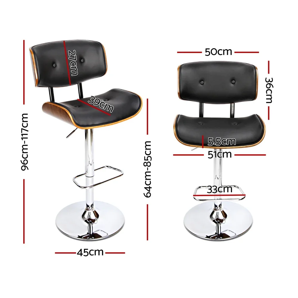 4x Bar Stools Gas Lift Leather Black - Image 2