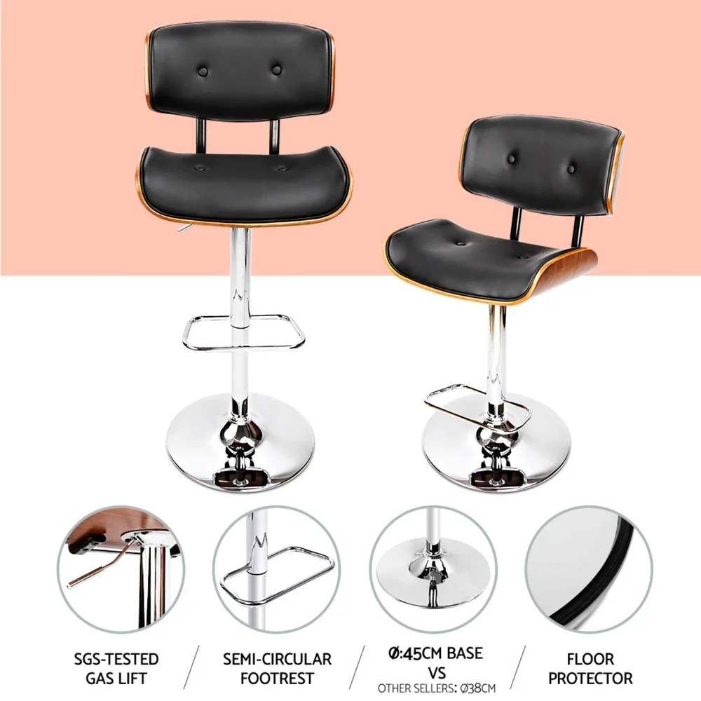 4x Bar Stools Gas Lift Leather Black - Image 5