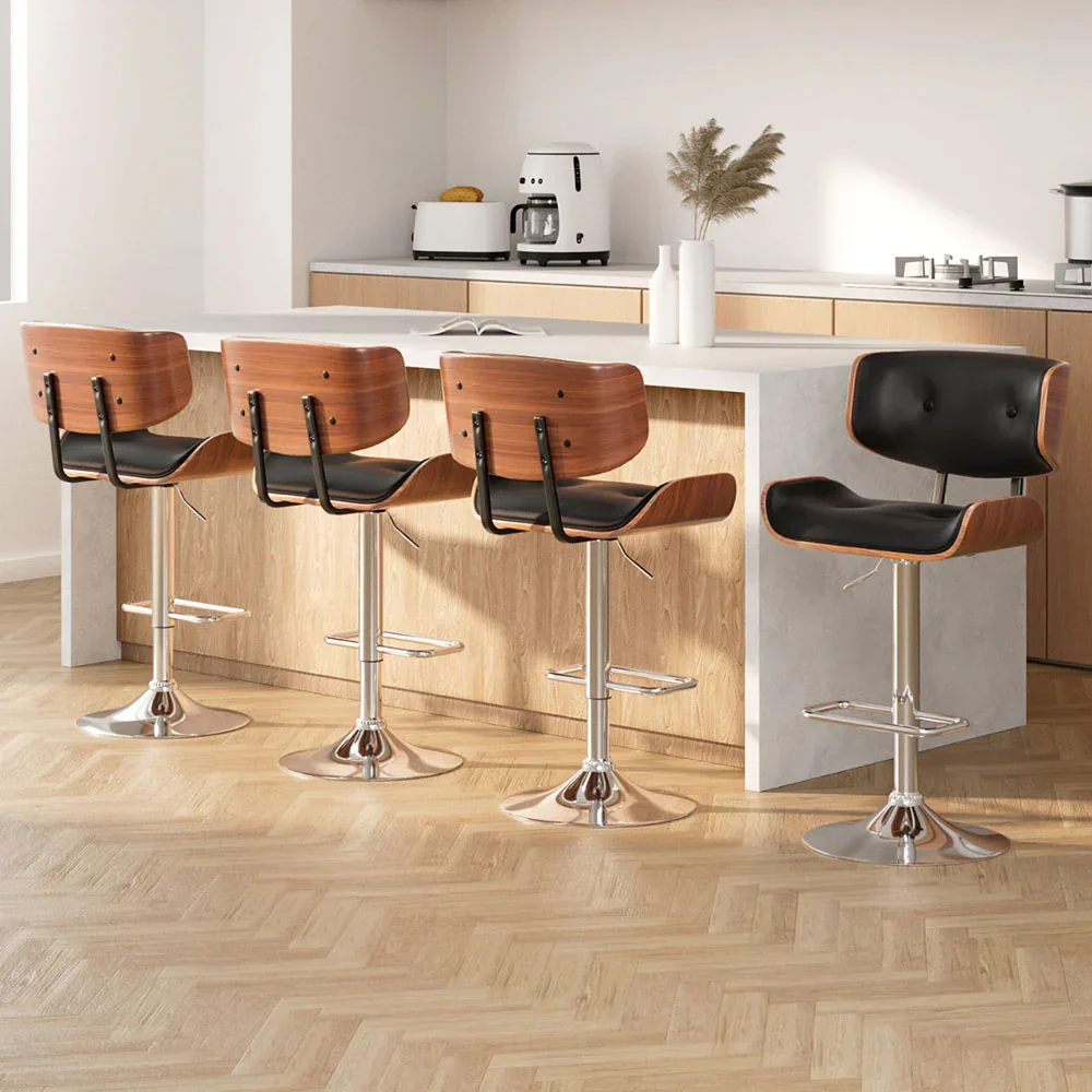 4x Bar Stools Gas Lift Leather Black - Image 7