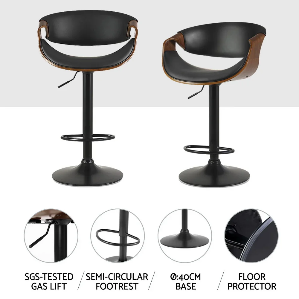 4x Bar Stools Gas Lift Leather w/Armrest - Image 4