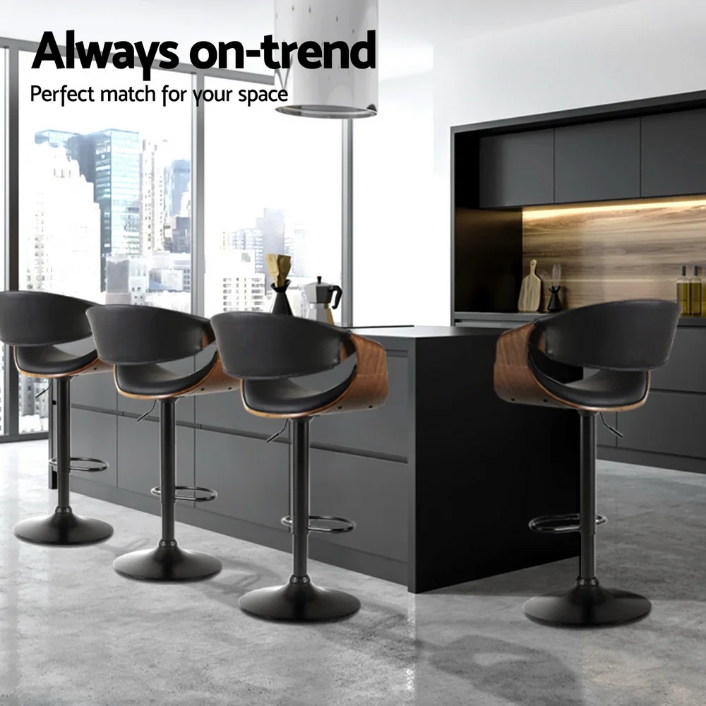 4x Bar Stools Gas Lift Leather w/Armrest - Image 5