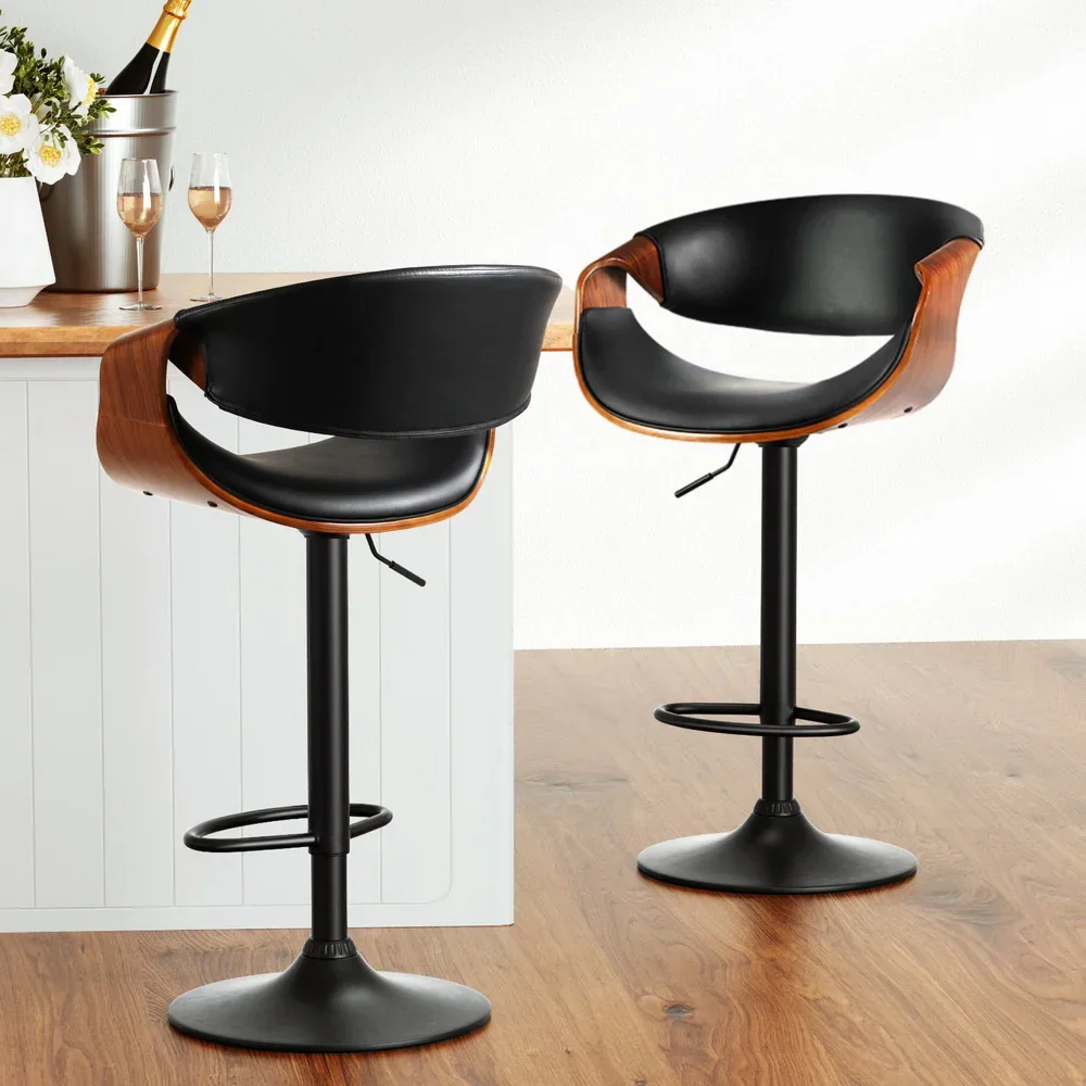4x Bar Stools Gas Lift Leather w/Armrest - Image 7