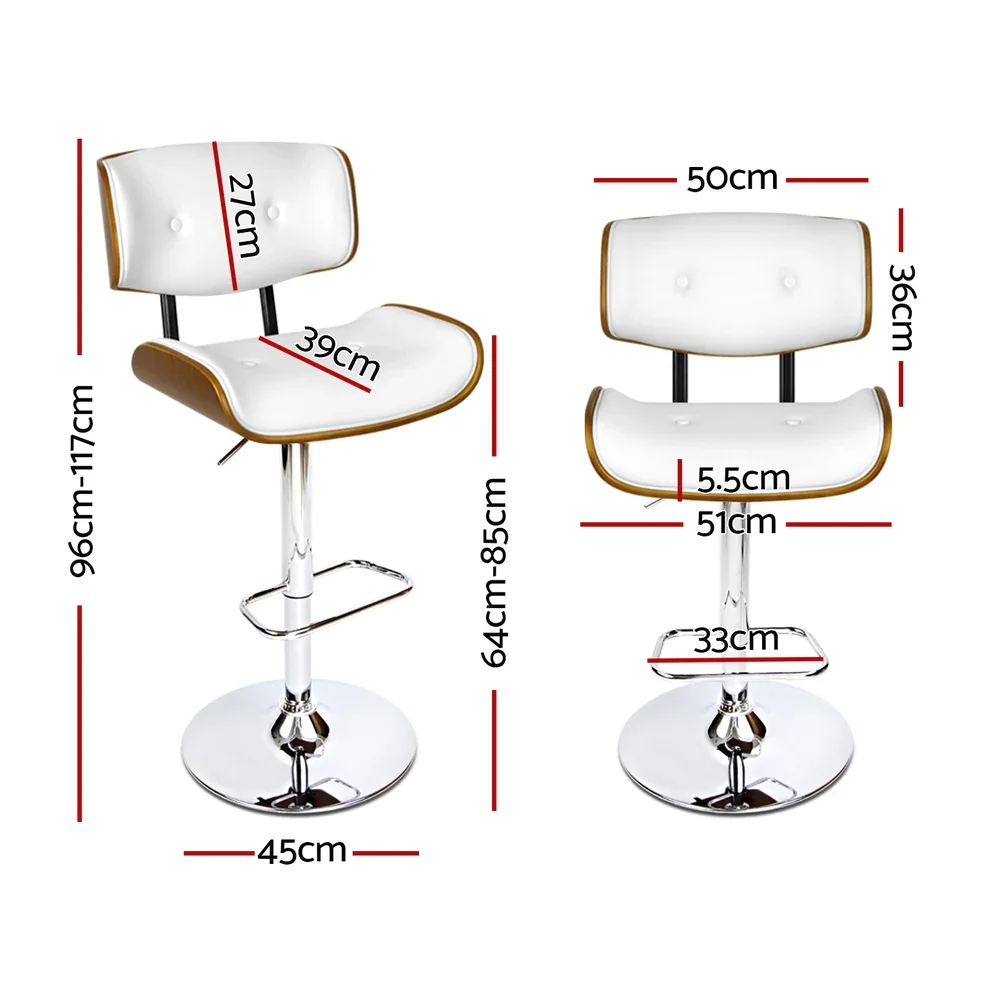 4x Bar Stools Gas Lift Leather White - Image 2