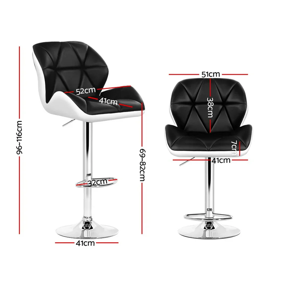 4x Bar Stools Gas Lift Padded Leather Black & White - Image 2