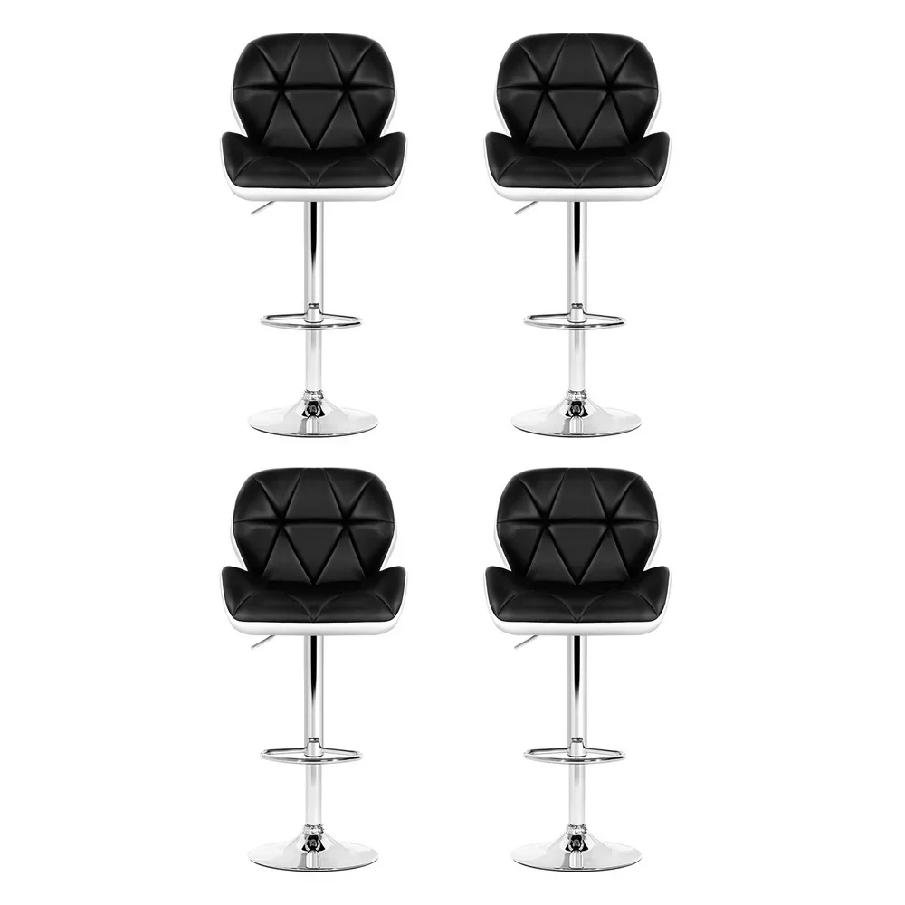 4x Bar Stools Gas Lift Padded Leather Black & White - Image 3
