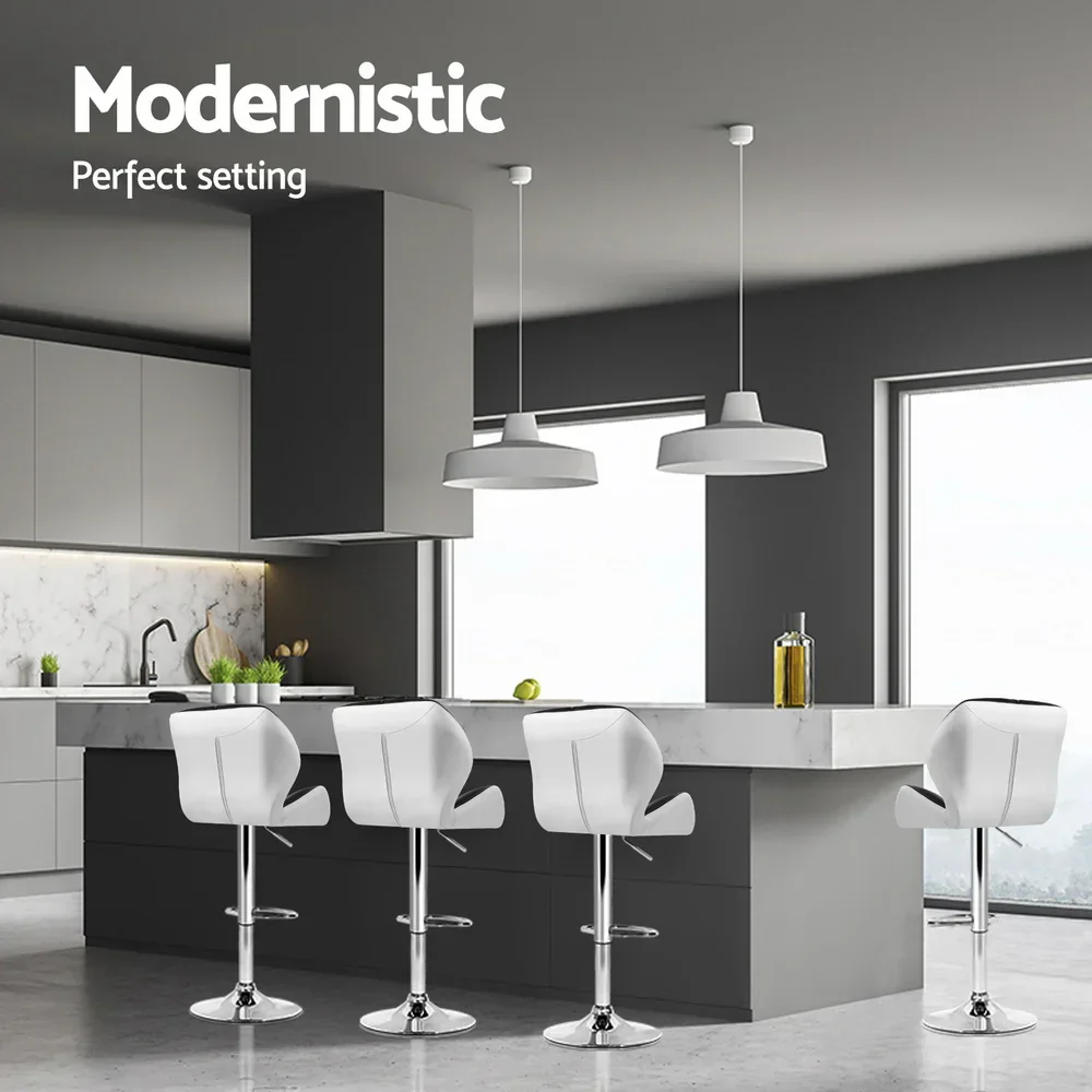 4x Bar Stools Gas Lift Padded Leather Black & White - Image 6