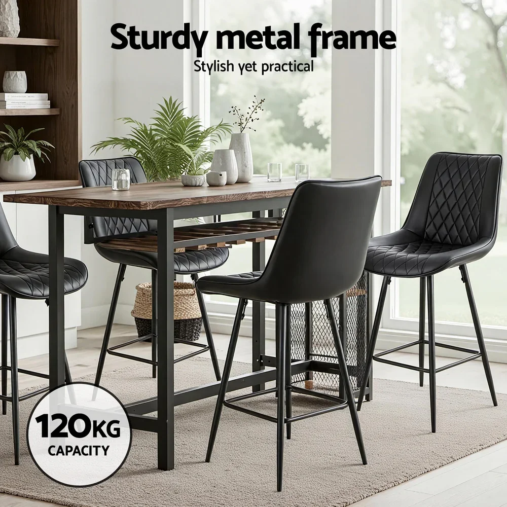 4x Bar Stools Kitchen Dining Chair Counter Stool Diamond PU Leather Black - Image 2
