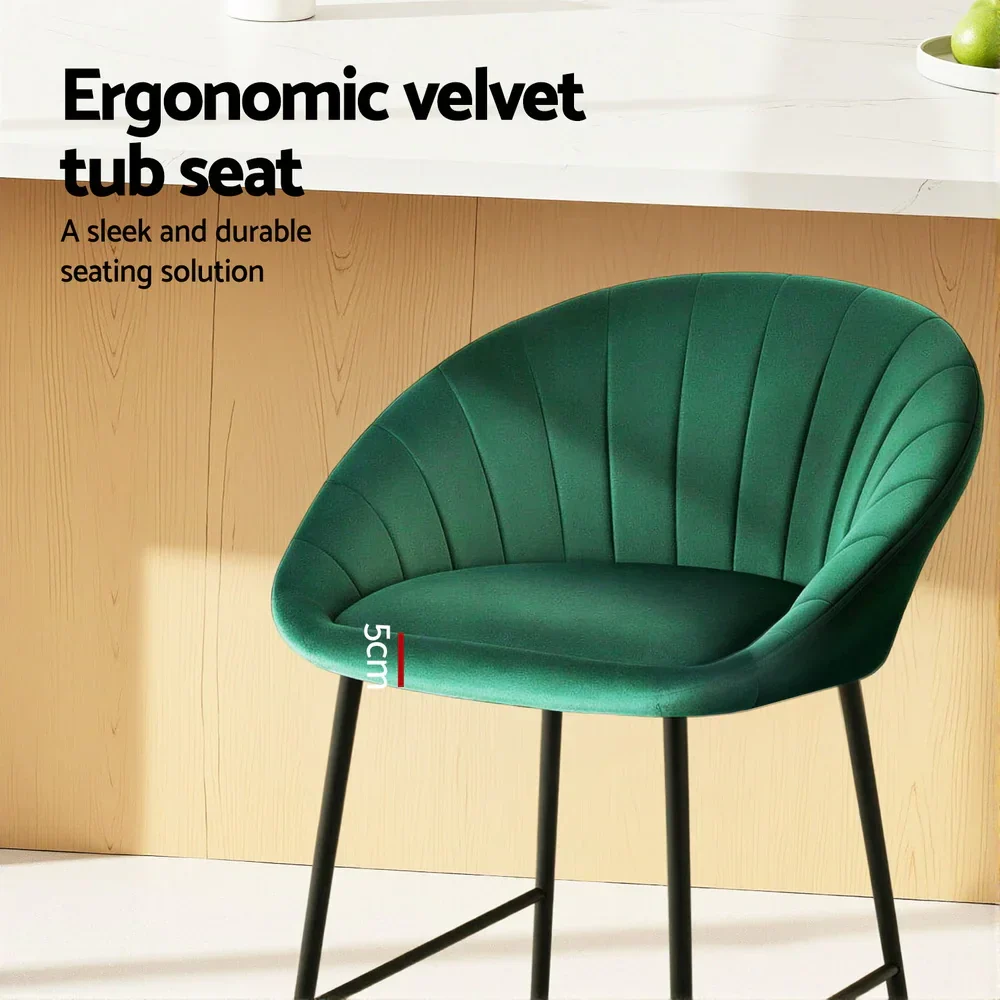 4x Bar Stools Kitchen Dining Chair Counter Stool Tub Velvet Metal Green - Image 3