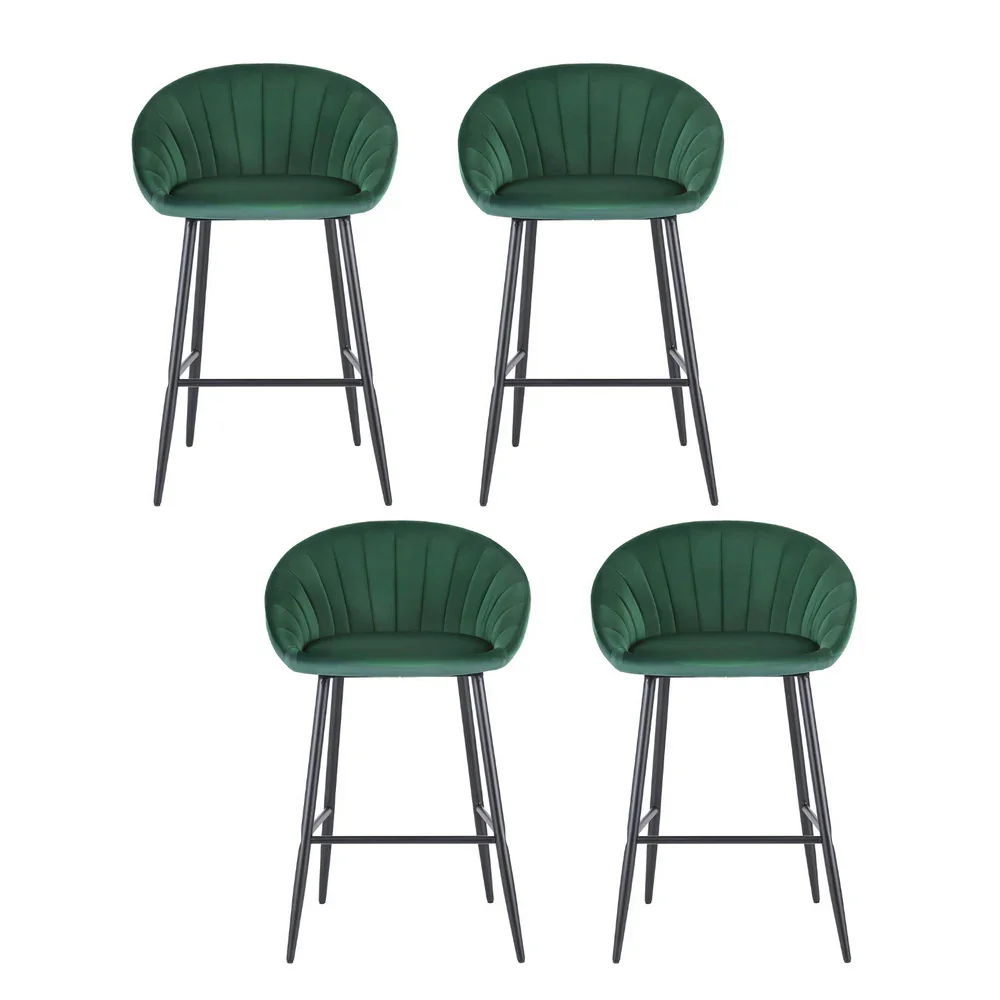 4x Bar Stools Kitchen Dining Chair Counter Stool Tub Velvet Metal Green - Image 6
