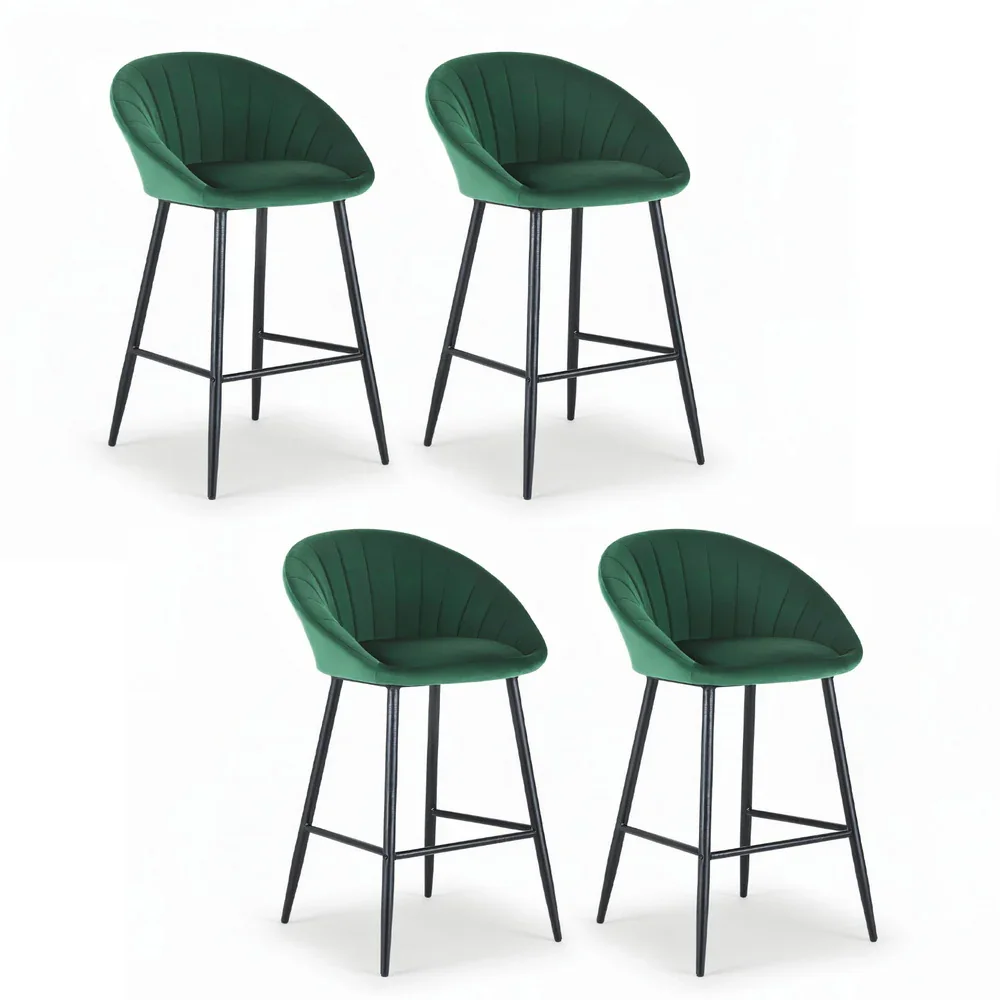 4x Bar Stools Kitchen Dining Chair Counter Stool Tub Velvet Metal Green - Image 7