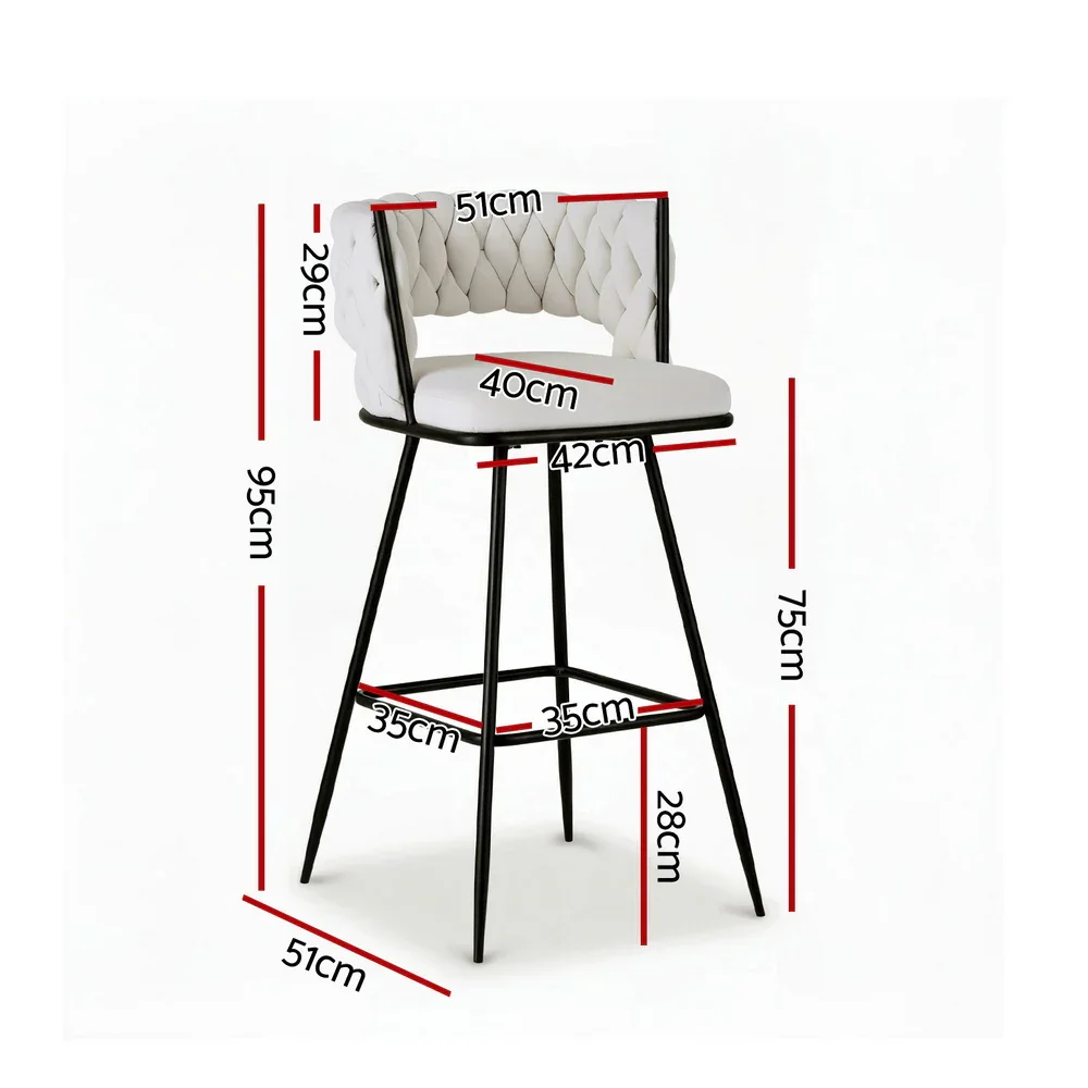 4x Bar Stools Kitchen Dining Chair Counter Stool Woven Velvet Metal Ivory - Image 6