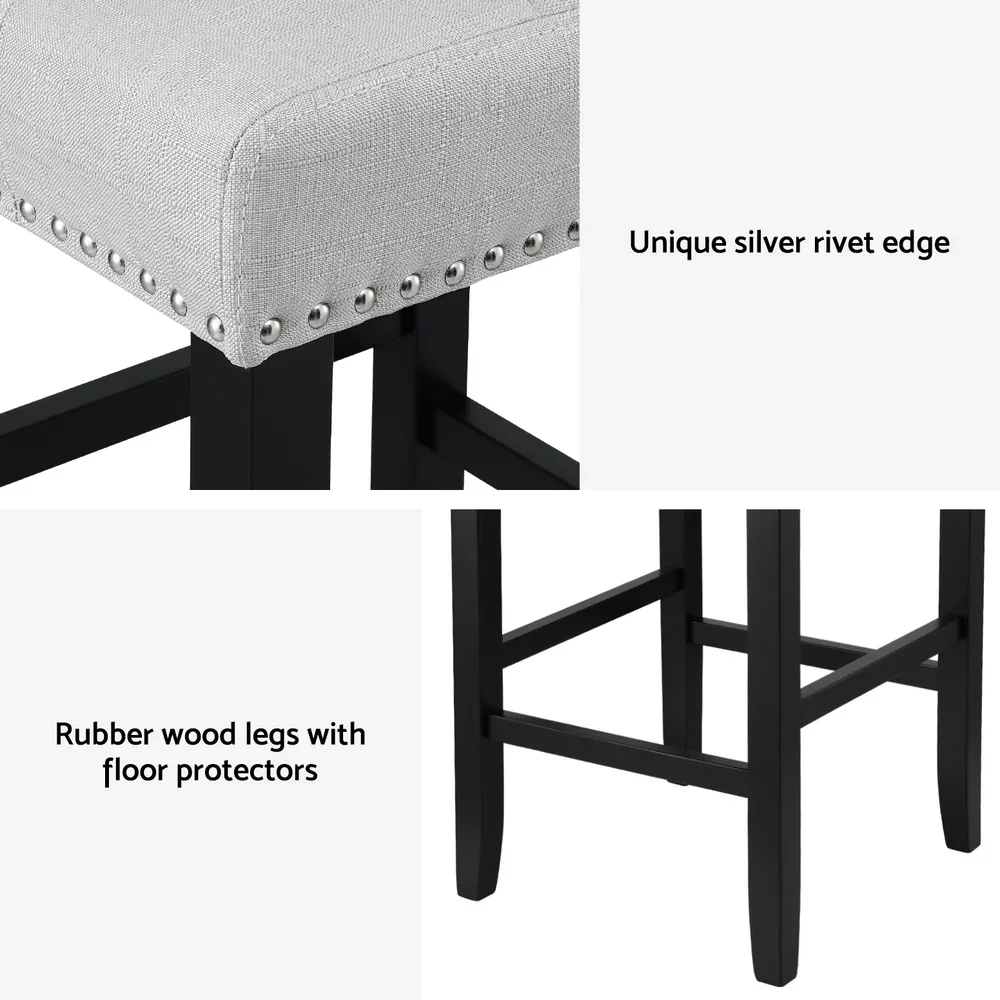 4x Bar Stools Kitchen Dining Chairs Counter Fabric Stool Wooden Ada Grey - Image 4