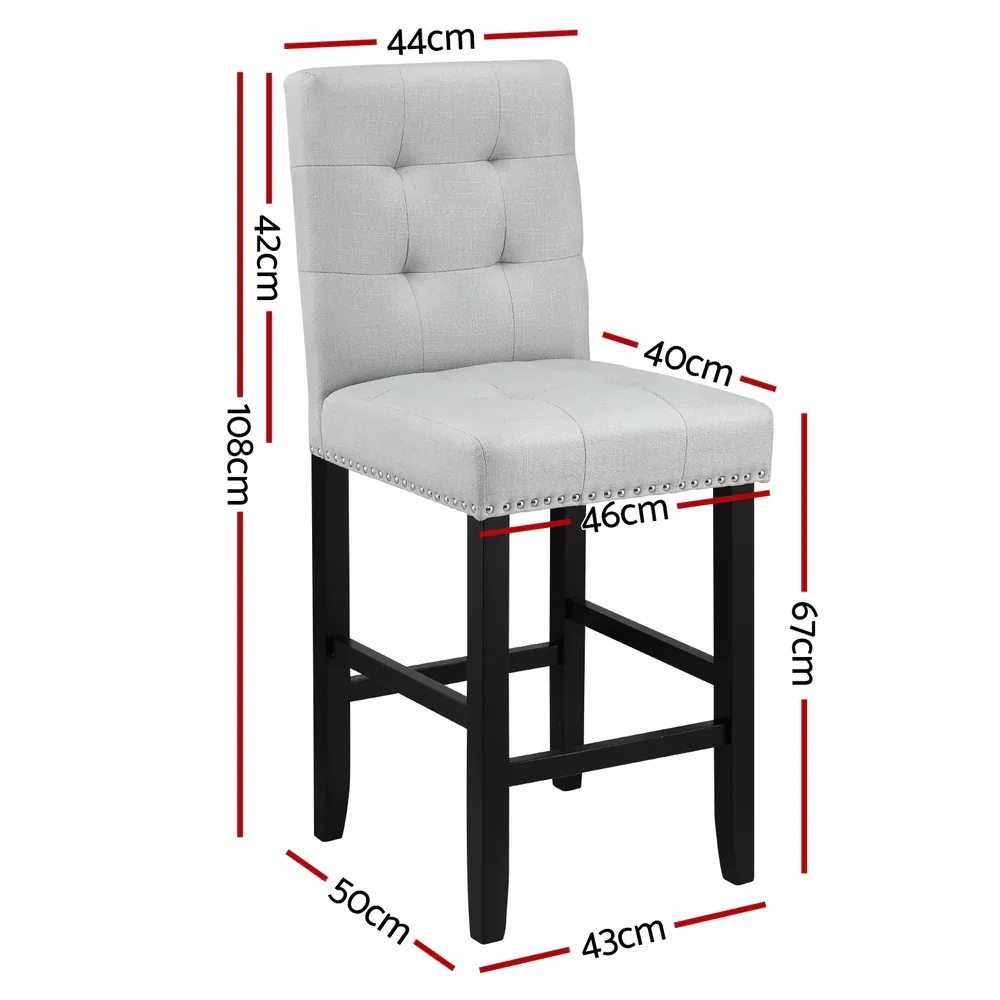 4x Bar Stools Kitchen Dining Chairs Counter Fabric Stool Wooden Ada Grey - Image 5