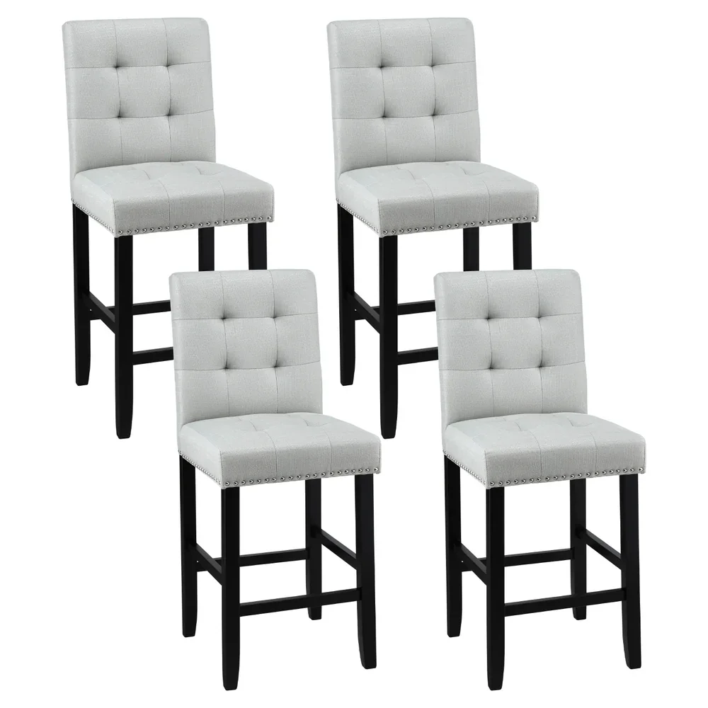 4x Bar Stools Kitchen Dining Chairs Counter Fabric Stool Wooden Ada Grey - Image 6