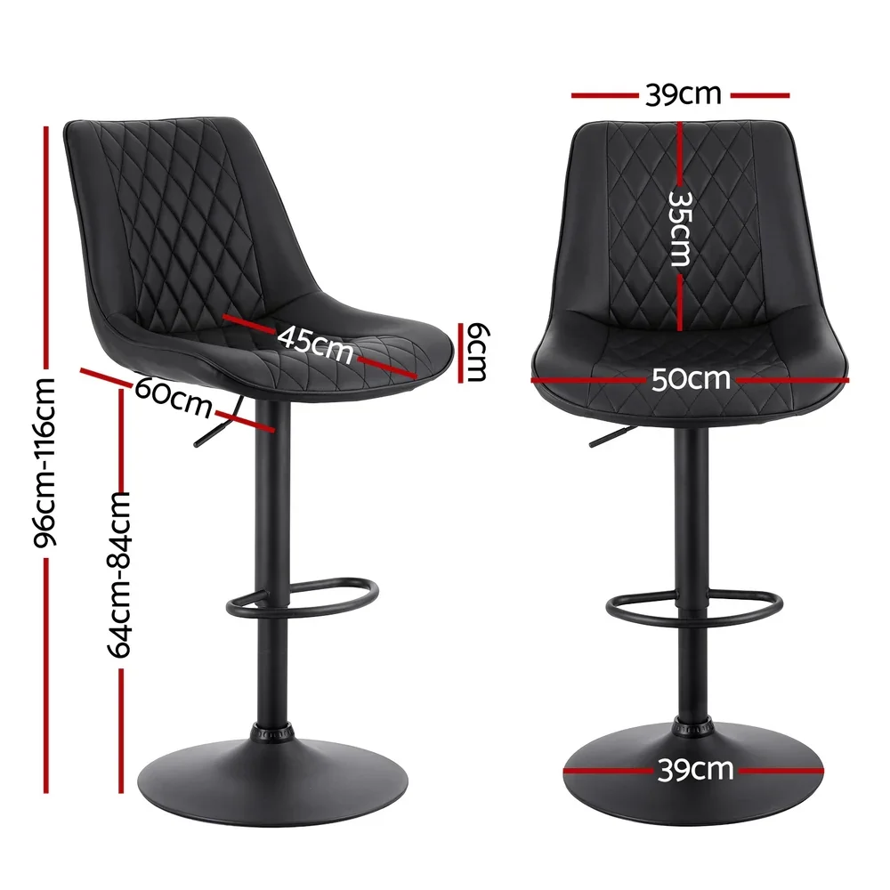 4x Bar Stools Kitchen Swivel Gas Lift Counter Chair Diamond Leather Black - Image 5