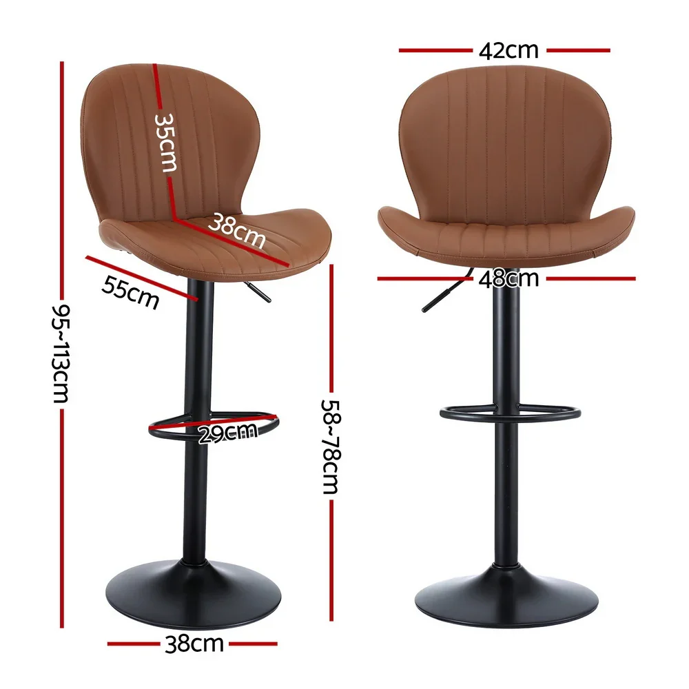 4x Bar Stools Kitchen Swivel Gas Lift Counter Chair Shell Leather Brown - Image 5