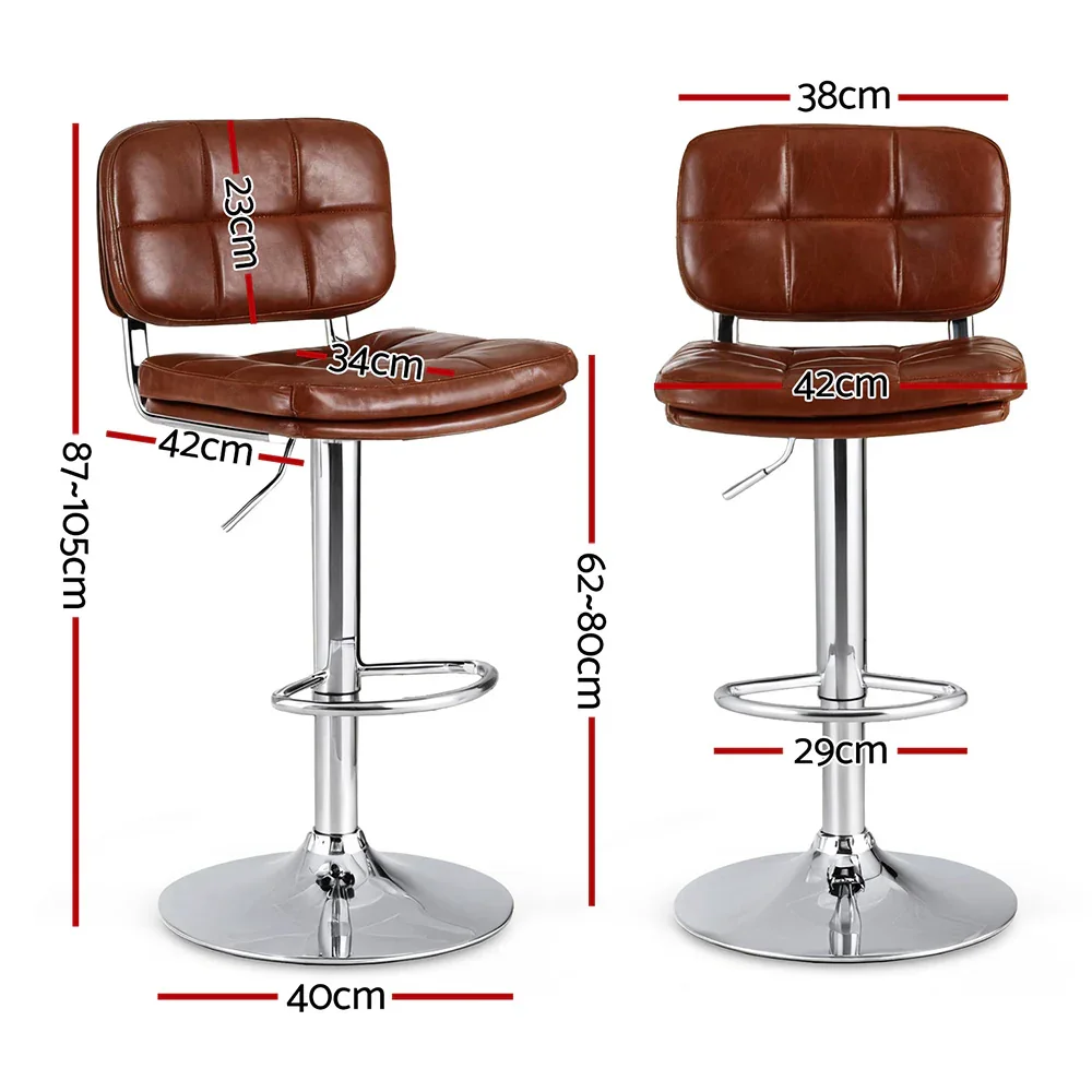 4x Bar Stools Kitchen Swivel Gas Lift Counter Chair Tuft PU Leather Brown - Image 2