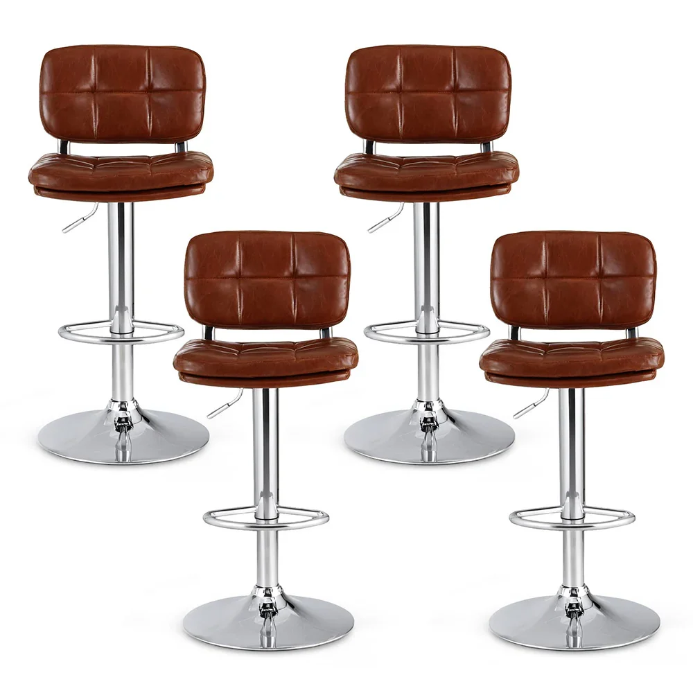 4x Bar Stools Kitchen Swivel Gas Lift Counter Chair Tuft PU Leather Brown - Image 3