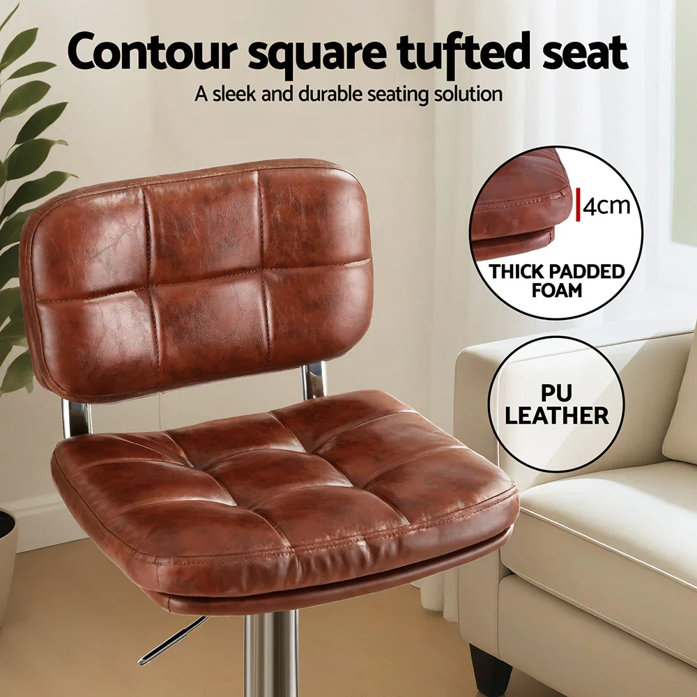 4x Bar Stools Kitchen Swivel Gas Lift Counter Chair Tuft PU Leather Brown - Image 5
