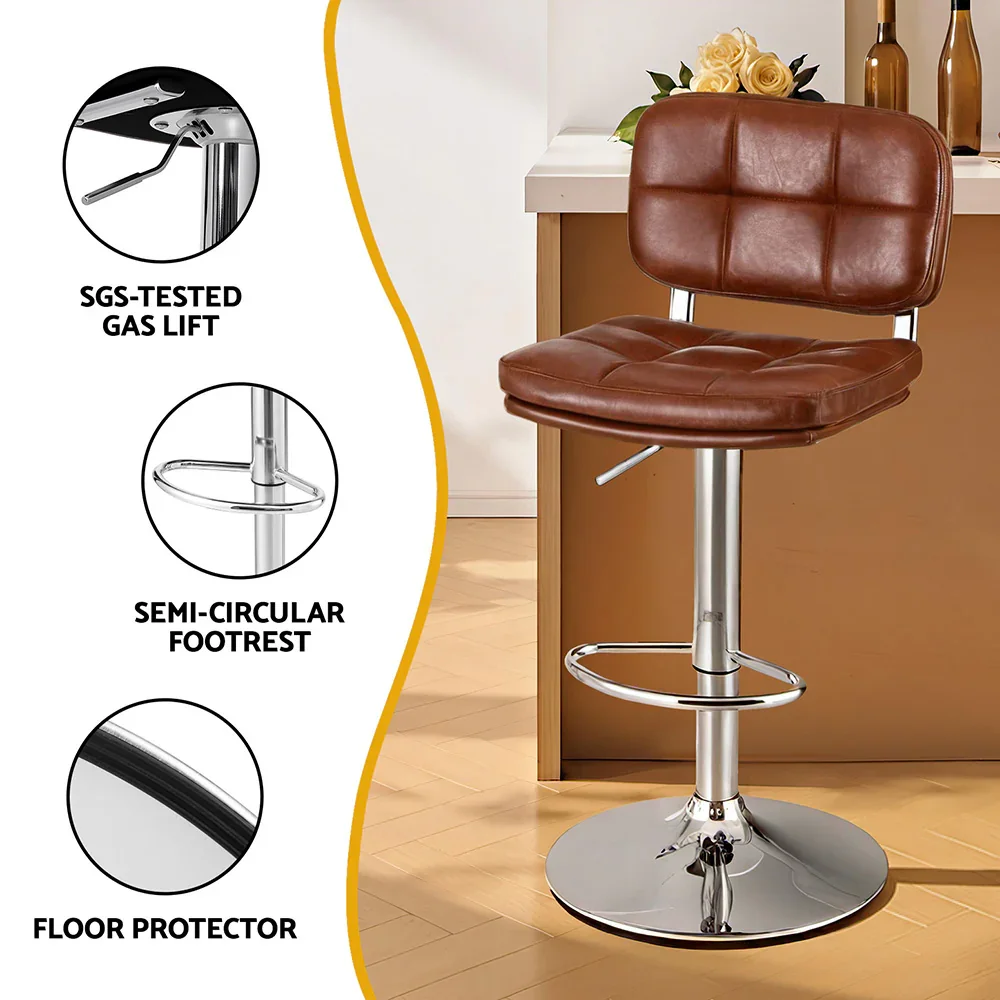 4x Bar Stools Kitchen Swivel Gas Lift Counter Chair Tuft PU Leather Brown - Image 6