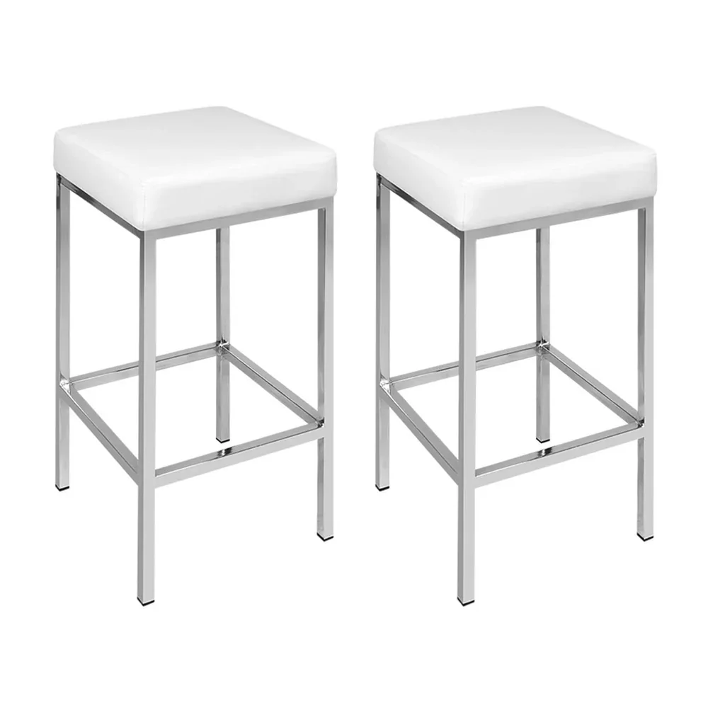 4x Bar Stools Leather Padded Metal White - Image 6