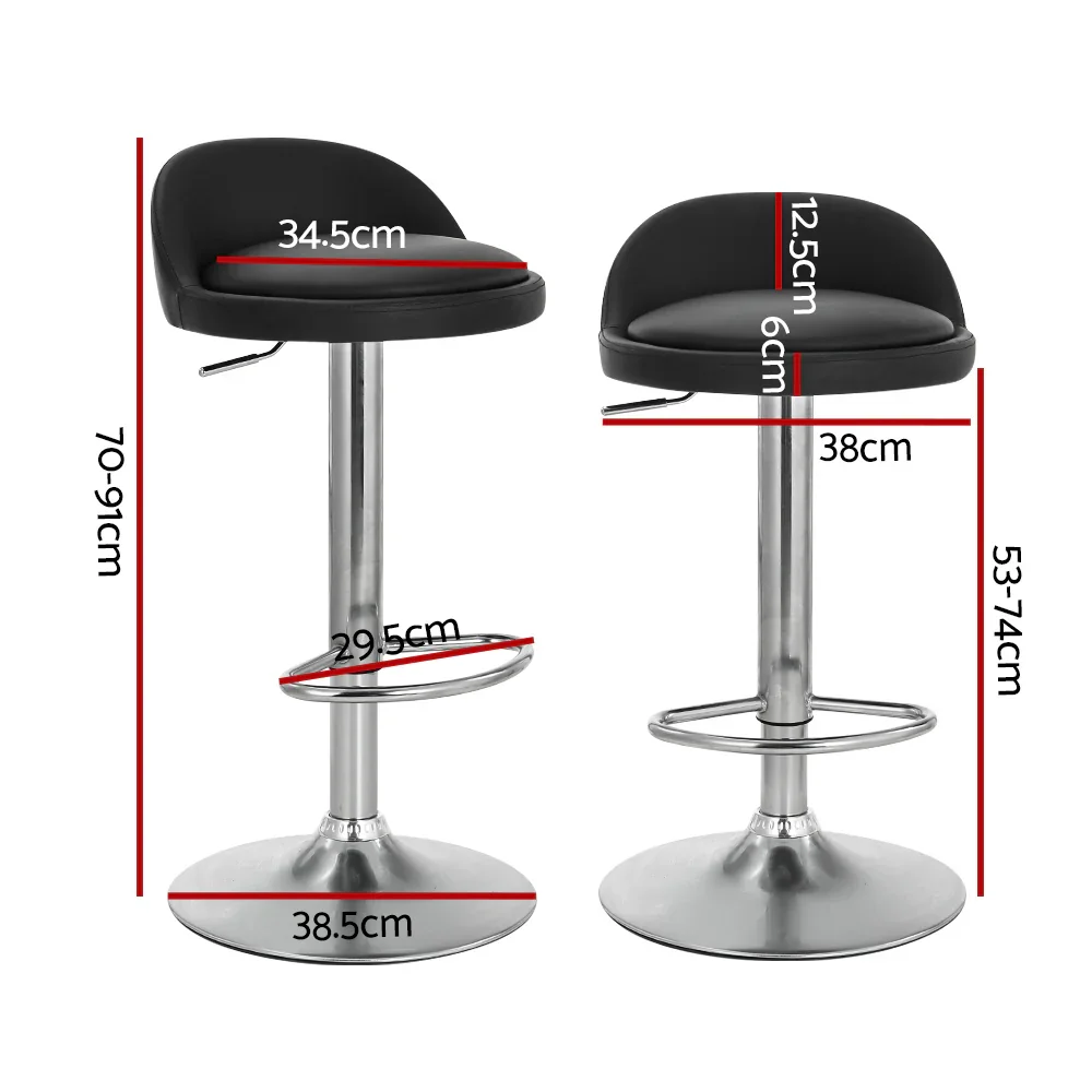 4x Bar Stools PU Leather Gas Lift Black - Image 2