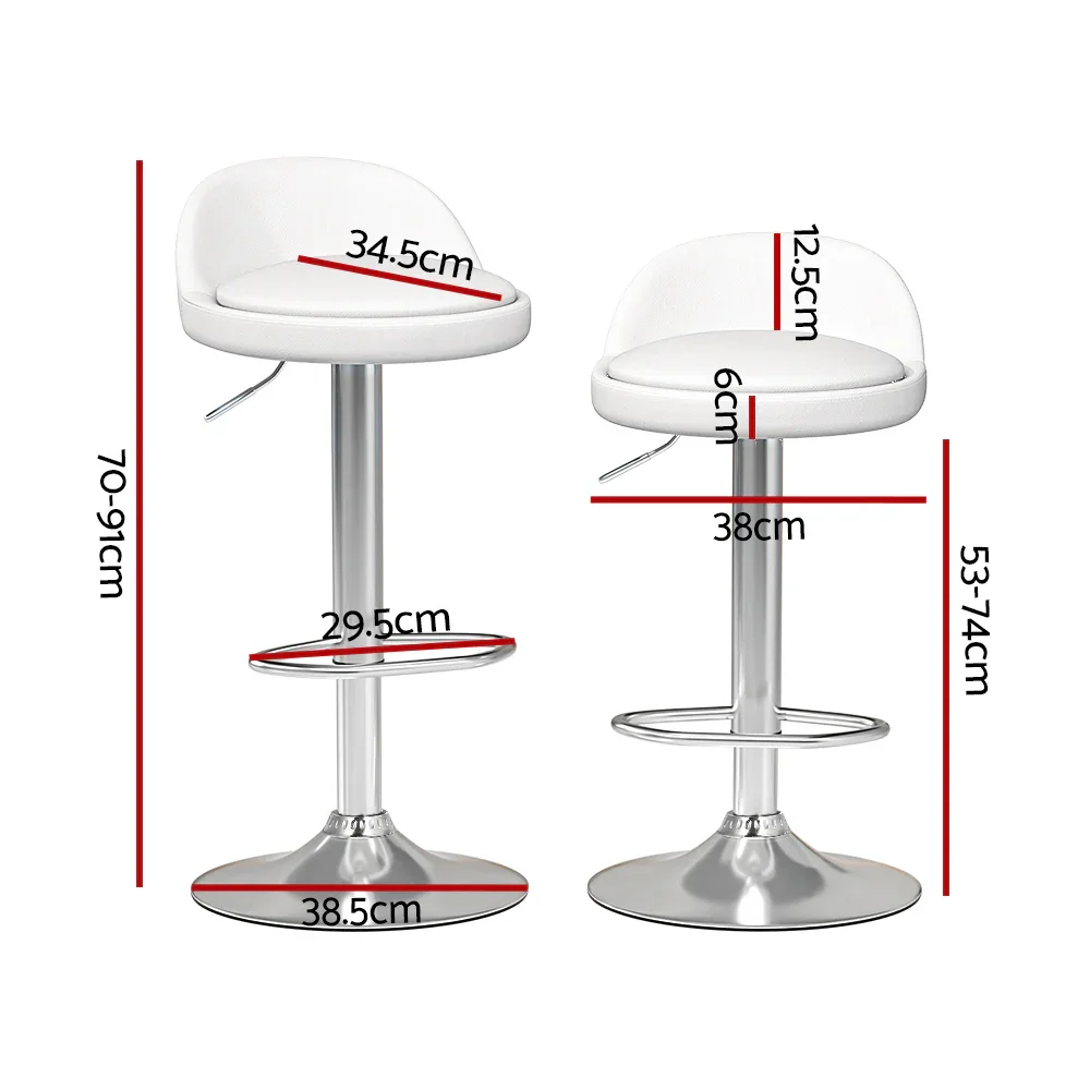 4x Bar Stools PU Leather Gas Lift White - Image 2