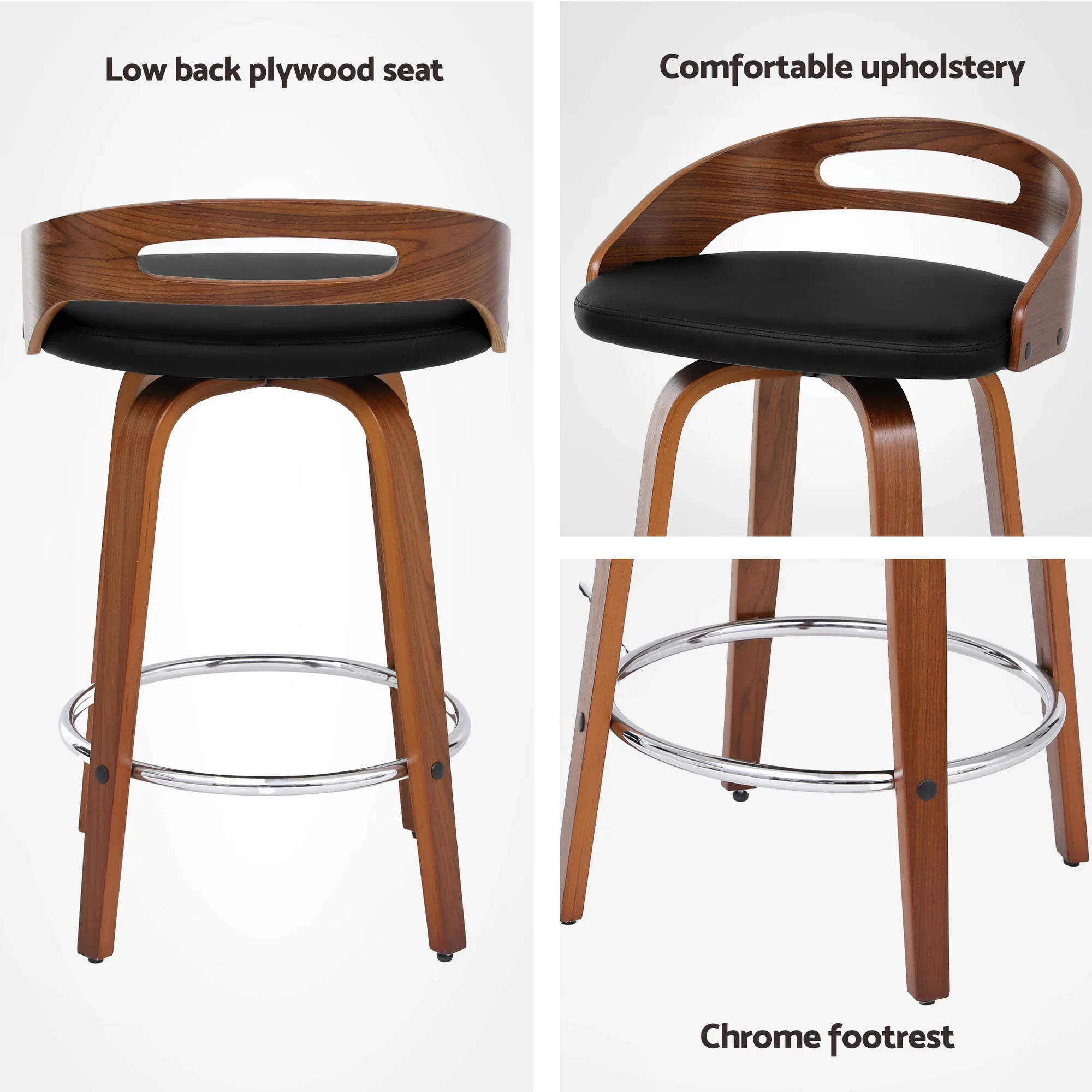 4x Bar Stools Swivel Dining Chairs Low Back Counter Seat PU Cushion - Image 5